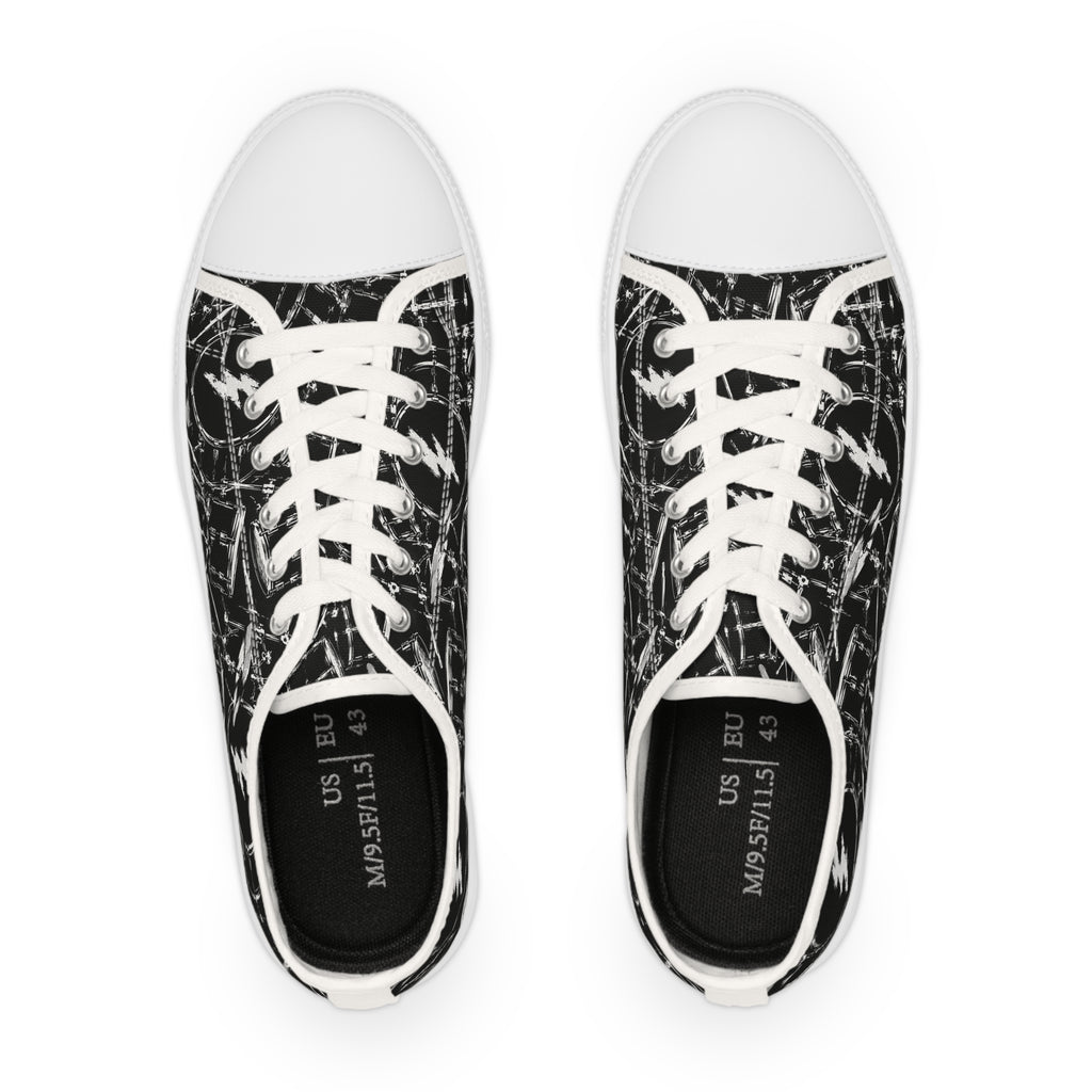 Black Grunge Drums Low Top Sneakers — Men's Casual Canvas Shoes
