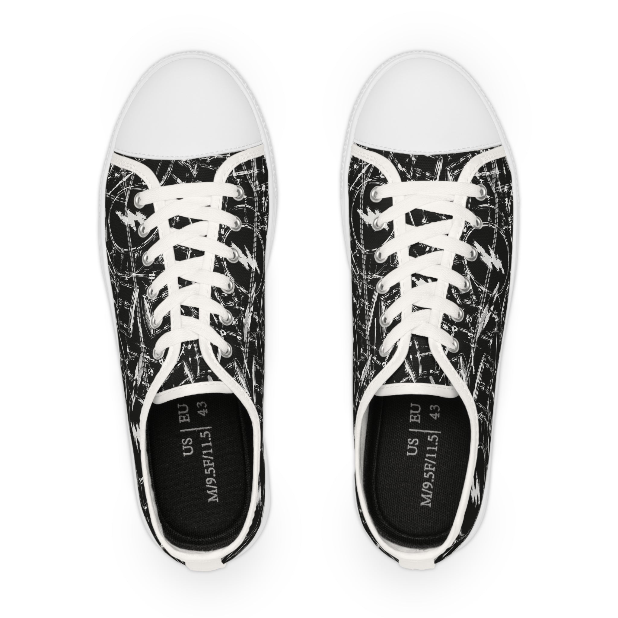 Black Grunge Drums Low Top Sneakers — Men's Casual Canvas Shoes