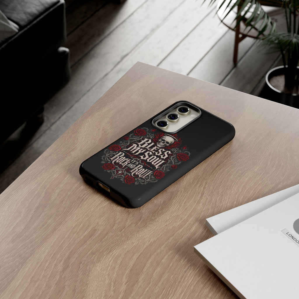 Bless My Soul Rock and Roll Phone Case — Gothic Skull & Roses Tough Case