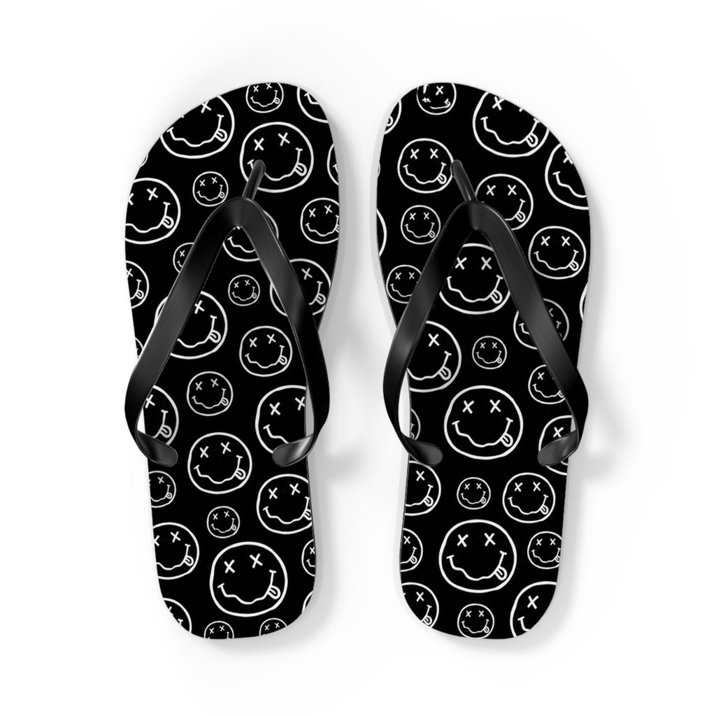 Nirvana Flip Flops — Black, Black & White Rock Star Beach Sandals