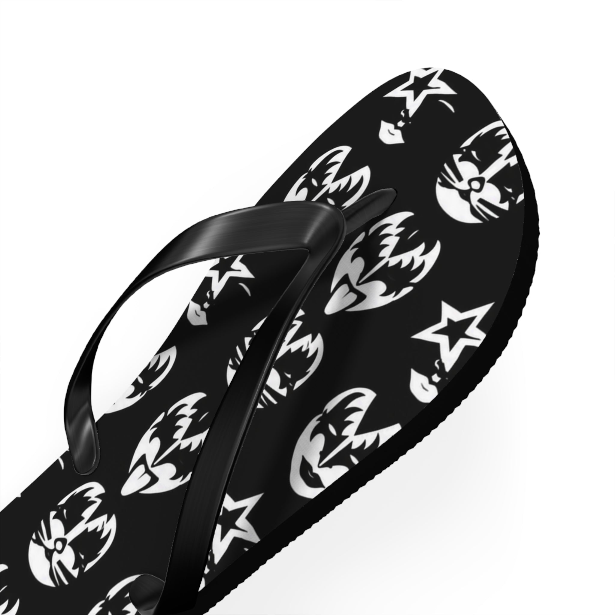 Kiss Band Logo Flip Flops — Black & White Rock Star Beach Sandals
