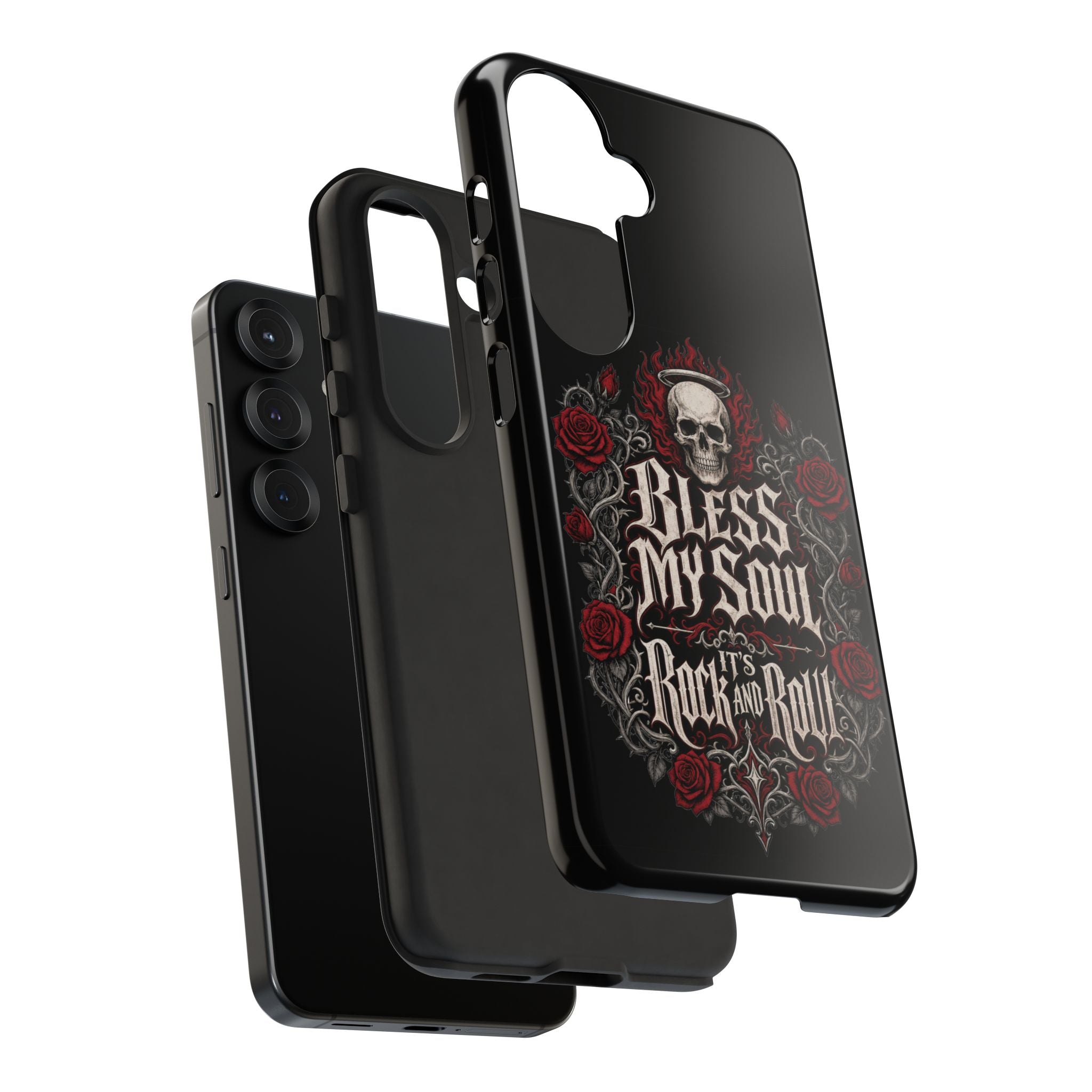 Bless My Soul Rock and Roll Phone Case — Gothic Skull & Roses Tough Case