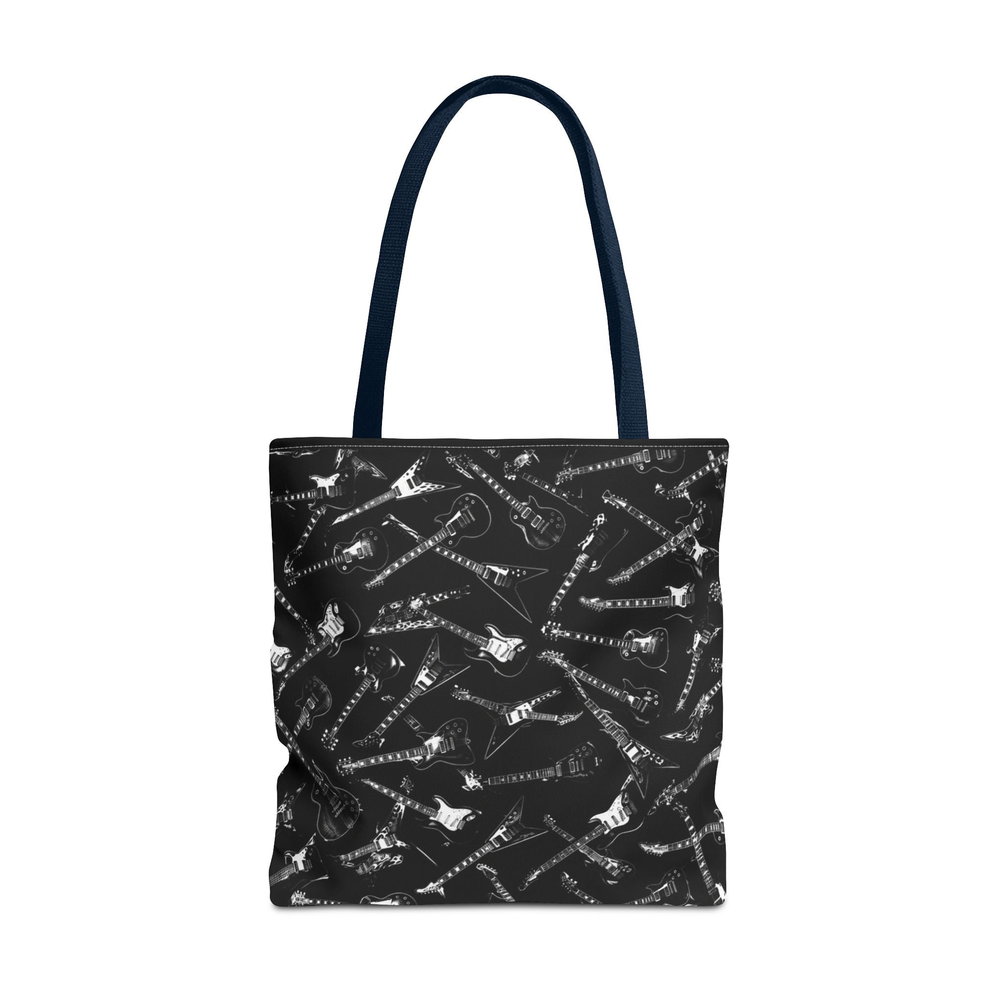 Black Guitar Pattern Tote Bag — Rock Music Instrument All-Over Print