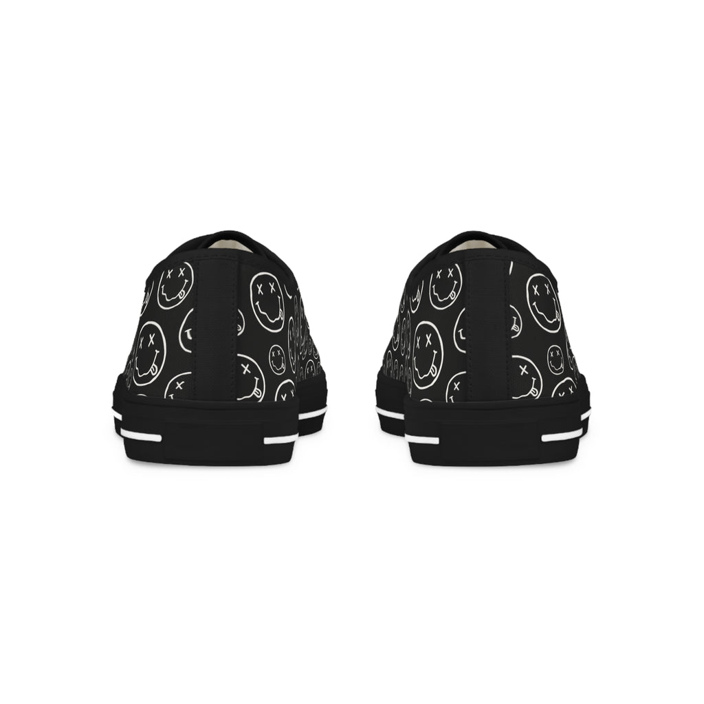 Black Low-Top Sneakers with Nirvana Pattern
