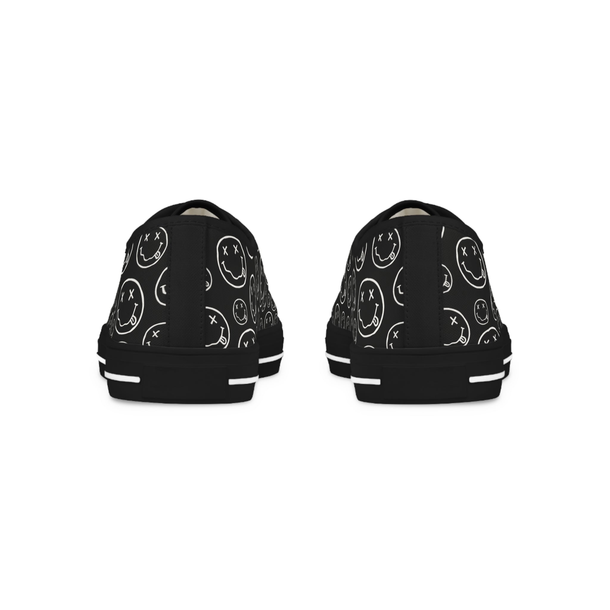 Black Low-Top Sneakers with Nirvana Pattern