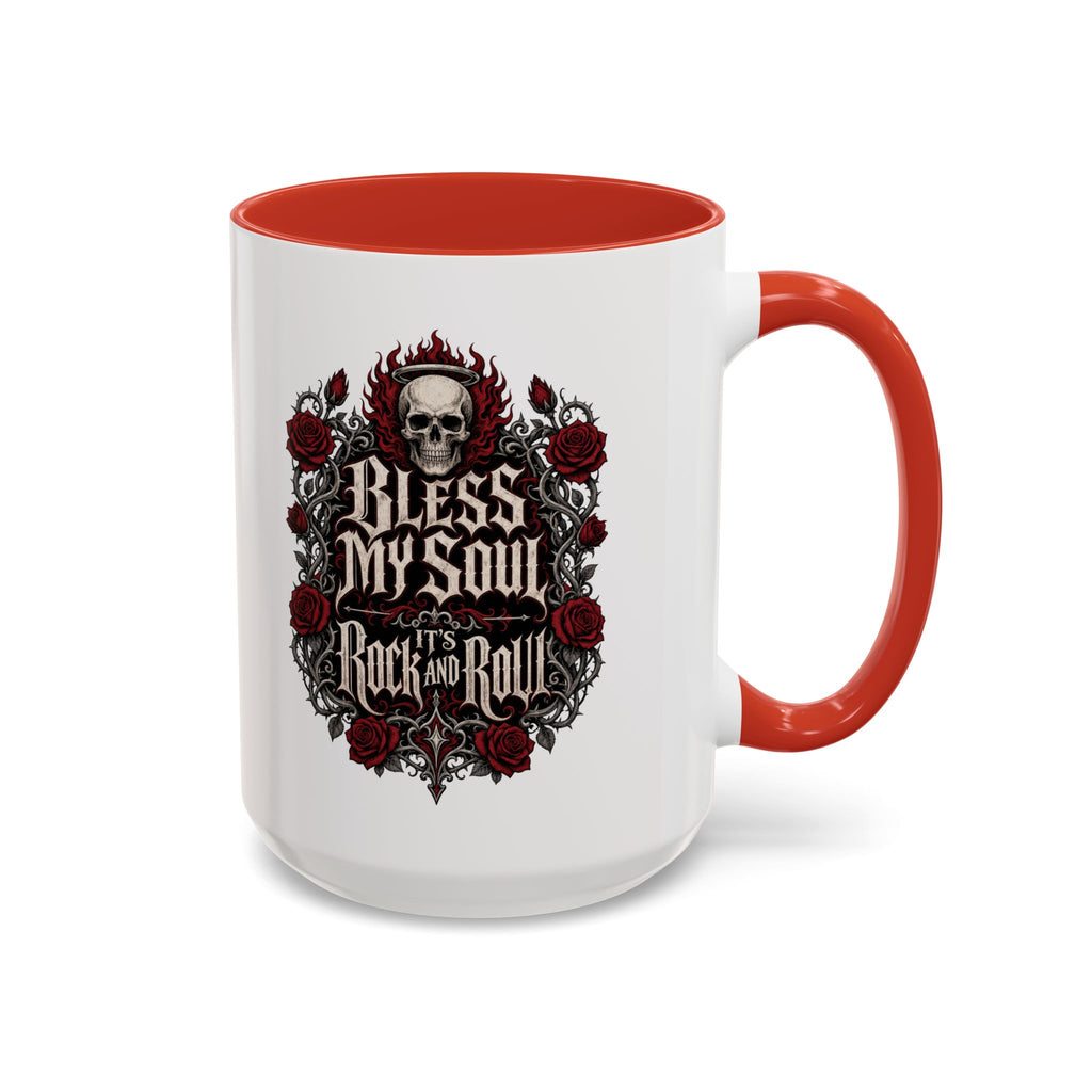 Rock & Roll Coffee Mug — "Bless My Soul" Skull & Roses Accent Mug