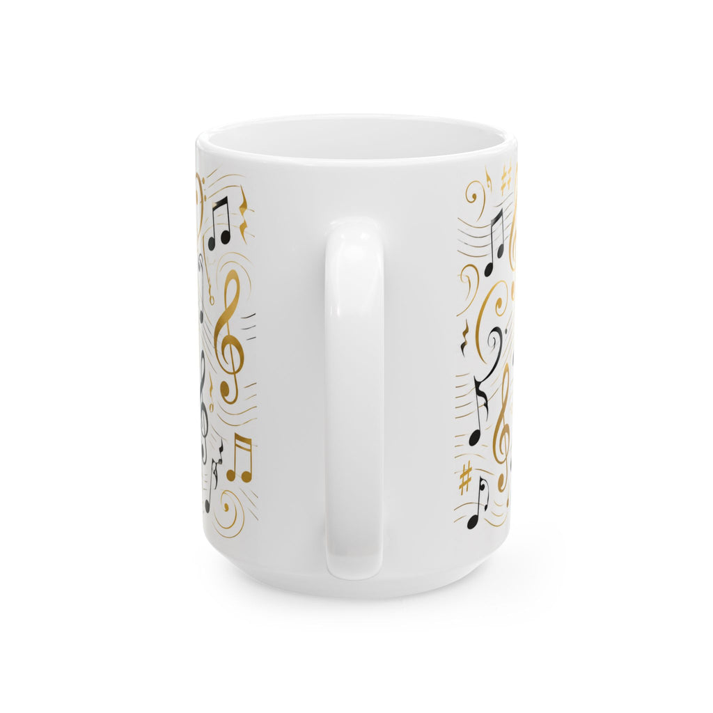 Music Notes Ceramic Mug — Gold & Black Treble Clef Coffee Cup (11oz/15oz)
