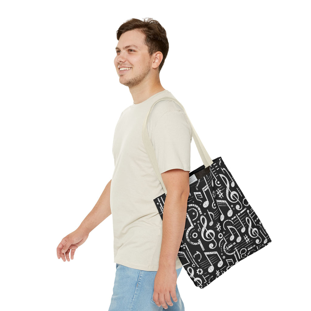 Musical Notes Pattern Tote Bag – Black & White Music Lover AOP Tote