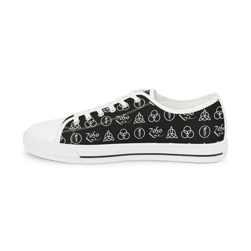 Men's Black Low-Top Sneakers with Led Zeppelin Symbol Pattern