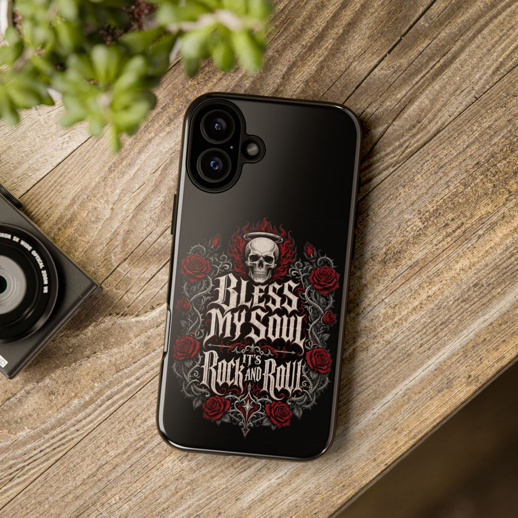 Bless My Soul Rock and Roll Phone Case — Gothic Skull & Roses Tough Case
