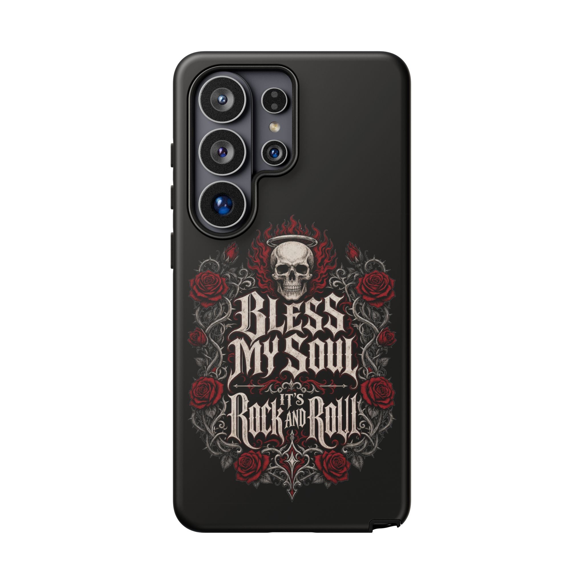 Bless My Soul Rock and Roll Phone Case — Gothic Skull & Roses Tough Case