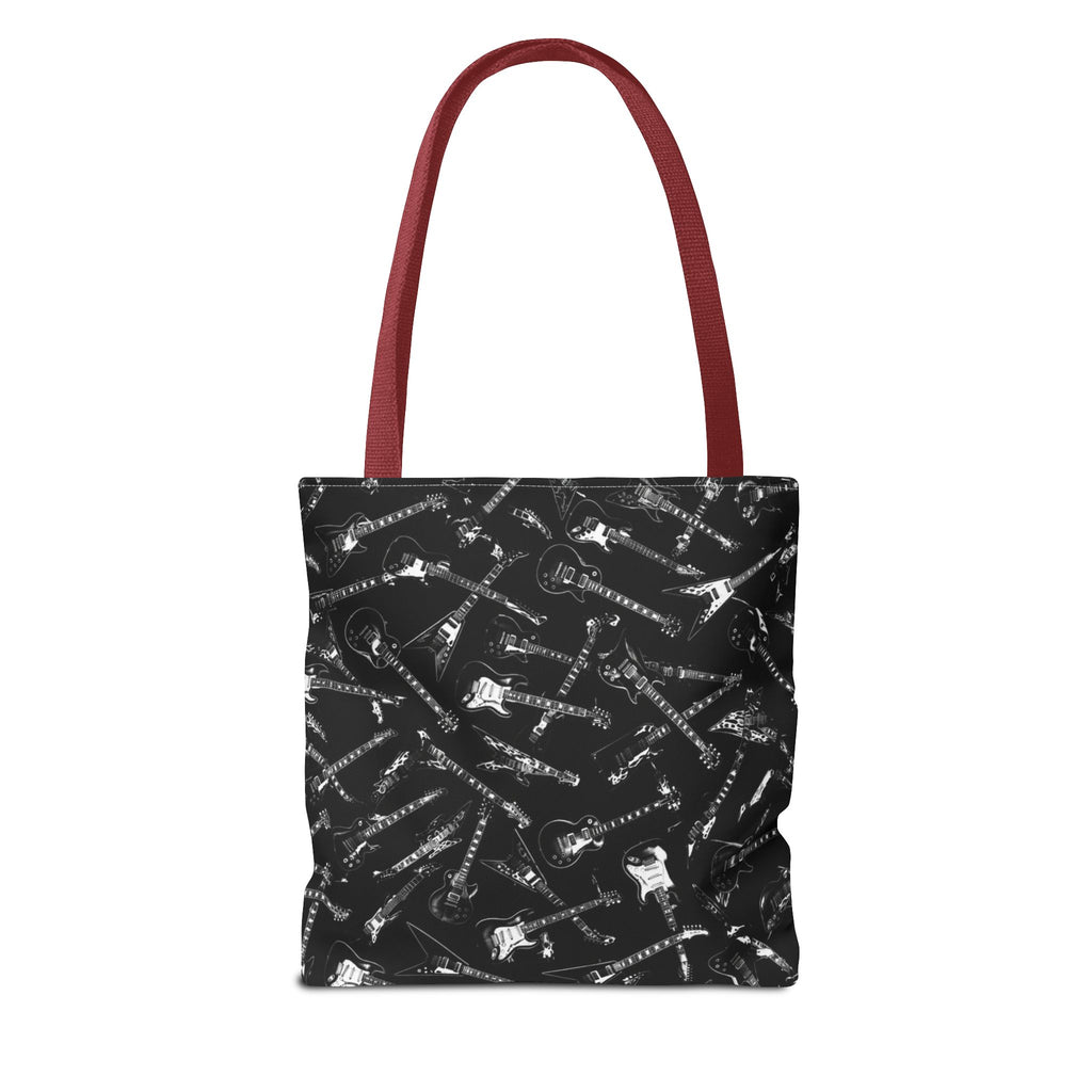 Black Guitar Pattern Tote Bag — Rock Music Instrument All-Over Print