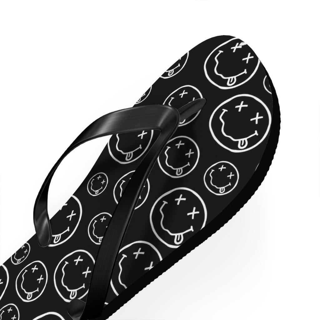 Nirvana Flip Flops — Black, Black & White Rock Star Beach Sandals