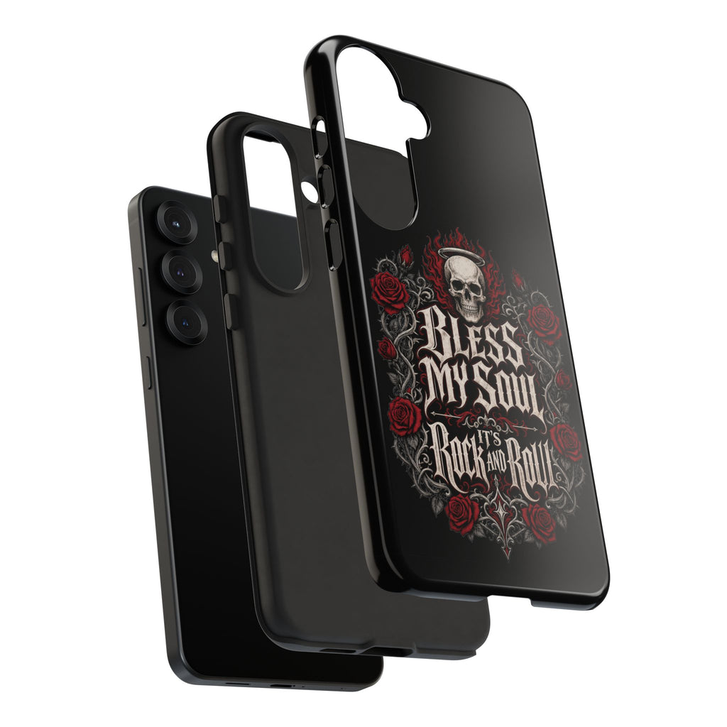 Bless My Soul Rock and Roll Phone Case — Gothic Skull & Roses Tough Case