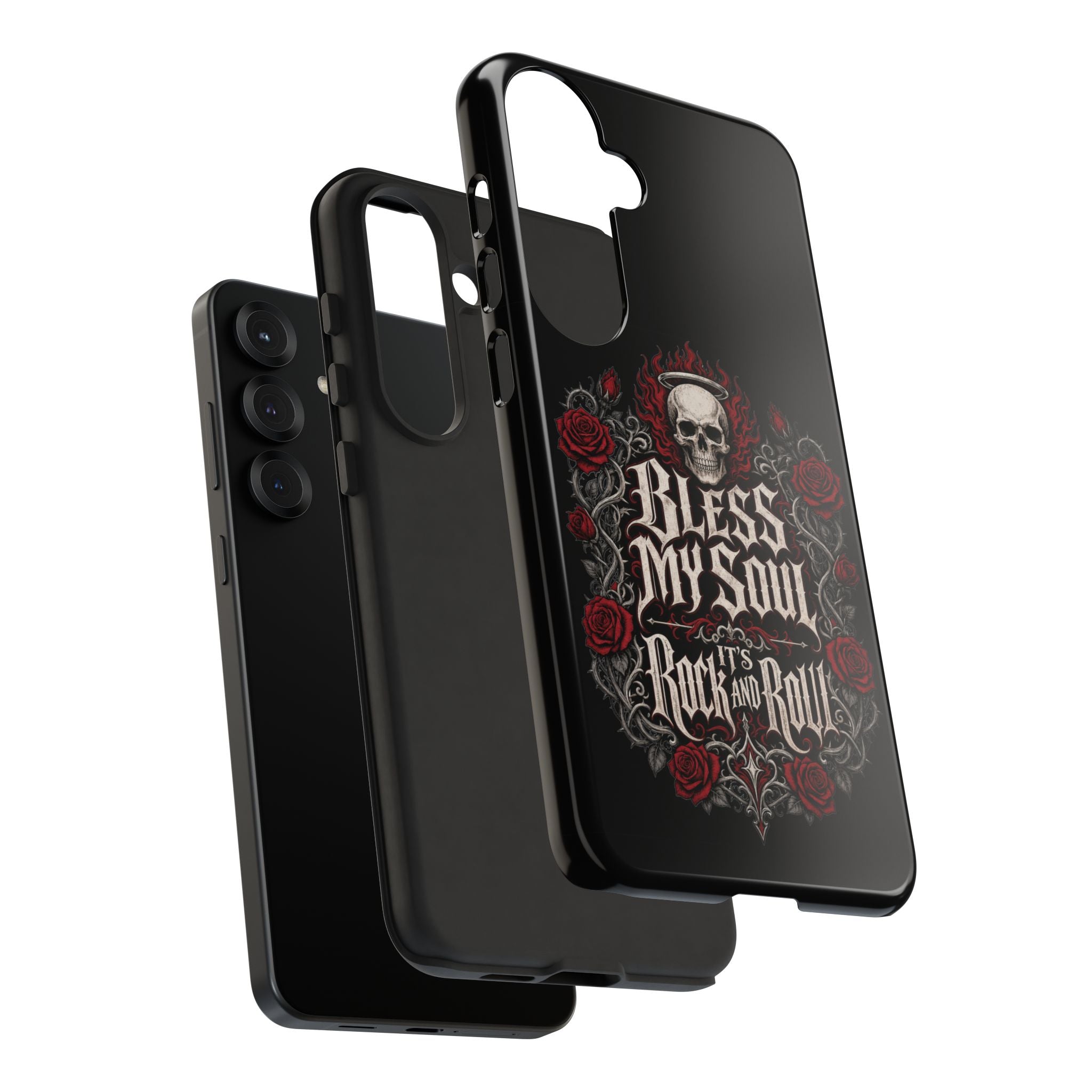 Bless My Soul Rock and Roll Phone Case — Gothic Skull & Roses Tough Case
