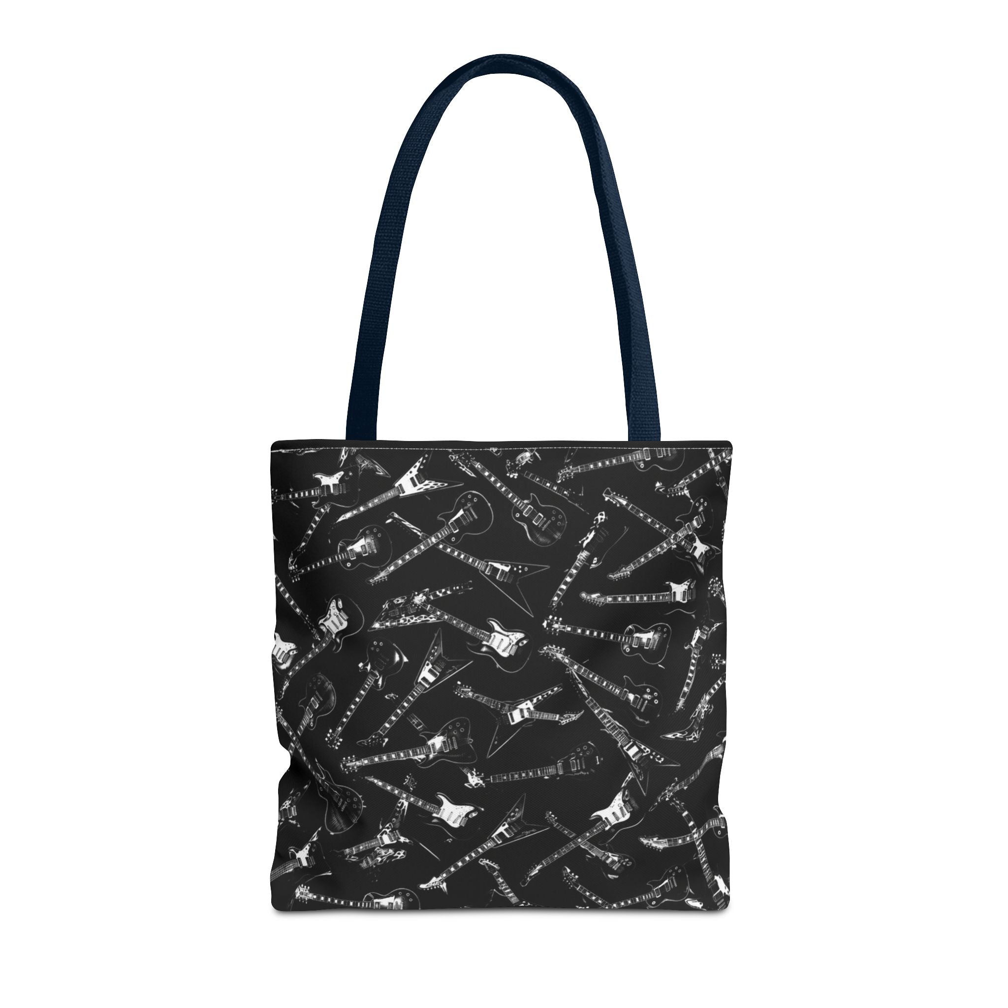 Black Guitar Pattern Tote Bag — Rock Music Instrument All-Over Print