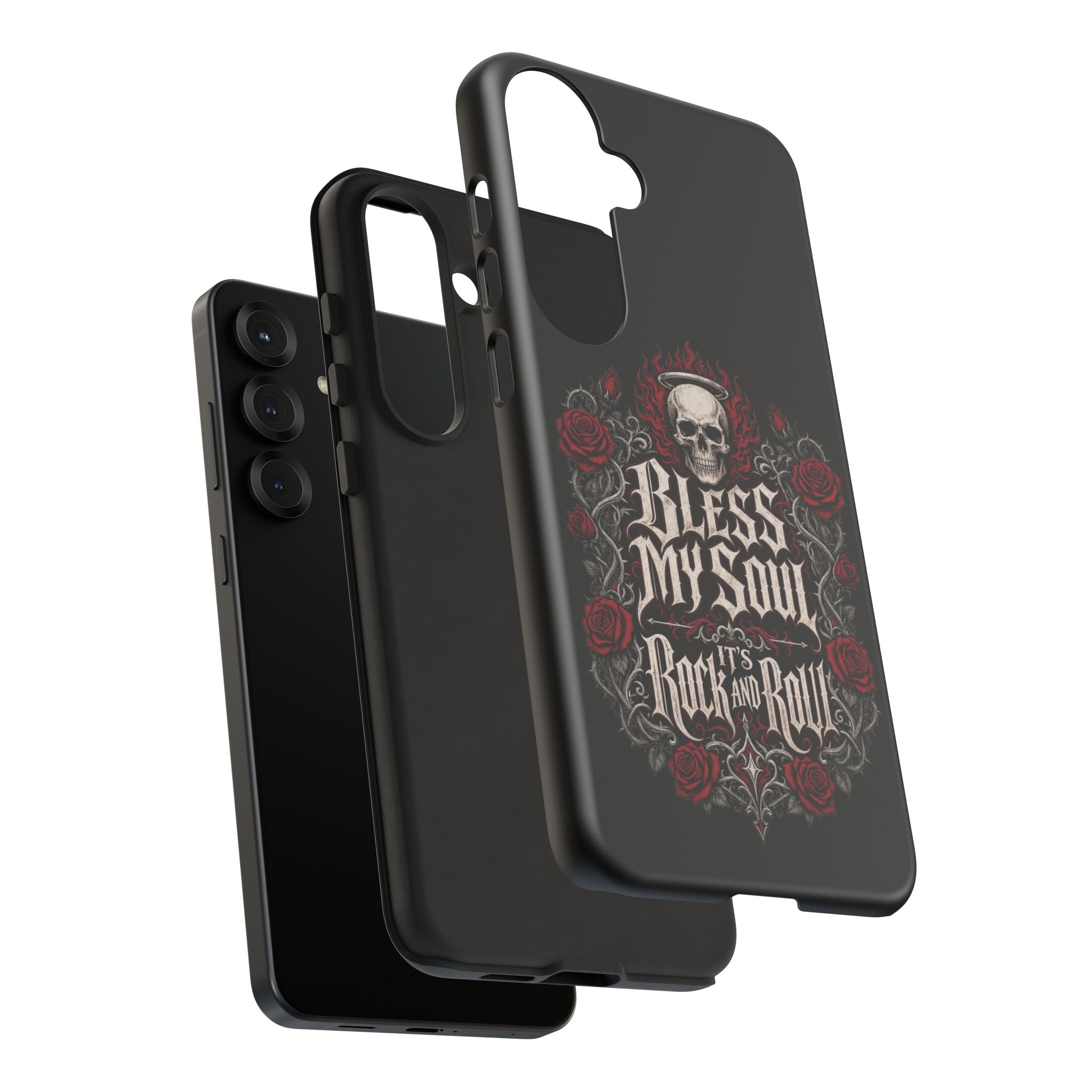 Bless My Soul Rock and Roll Phone Case — Gothic Skull & Roses Tough Case