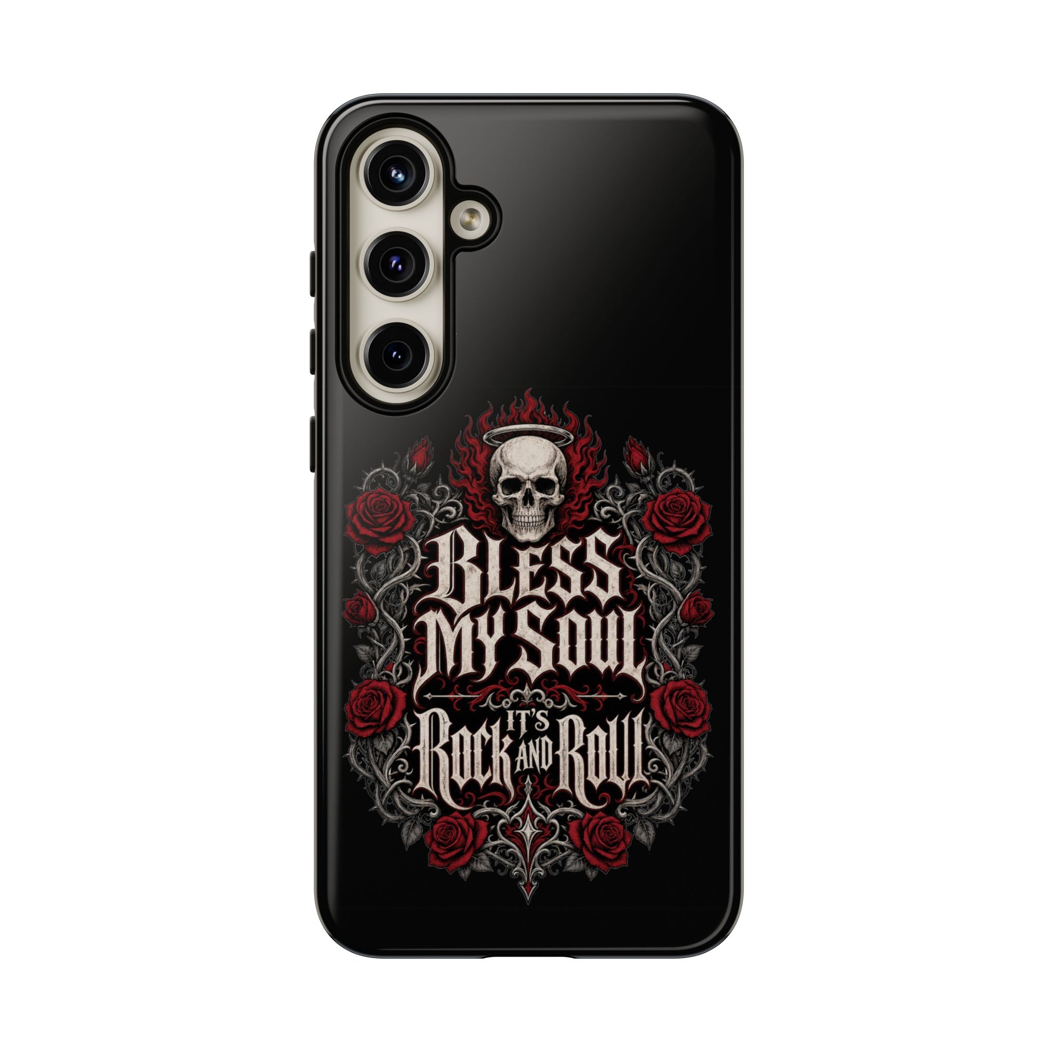Bless My Soul Rock and Roll Phone Case — Gothic Skull & Roses Tough Case