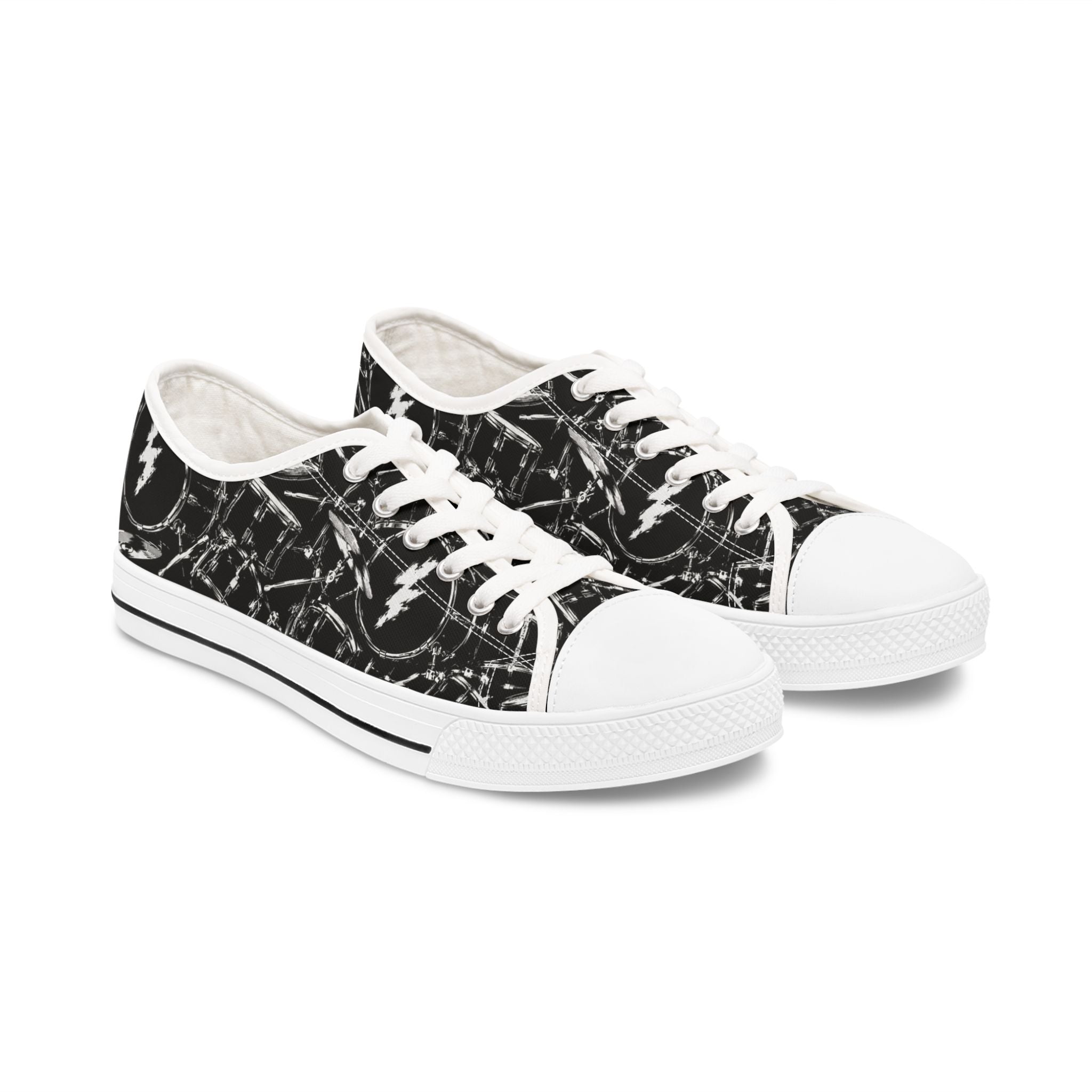 Low Top Sneakers — Black Drums Graphic Casual Shoes