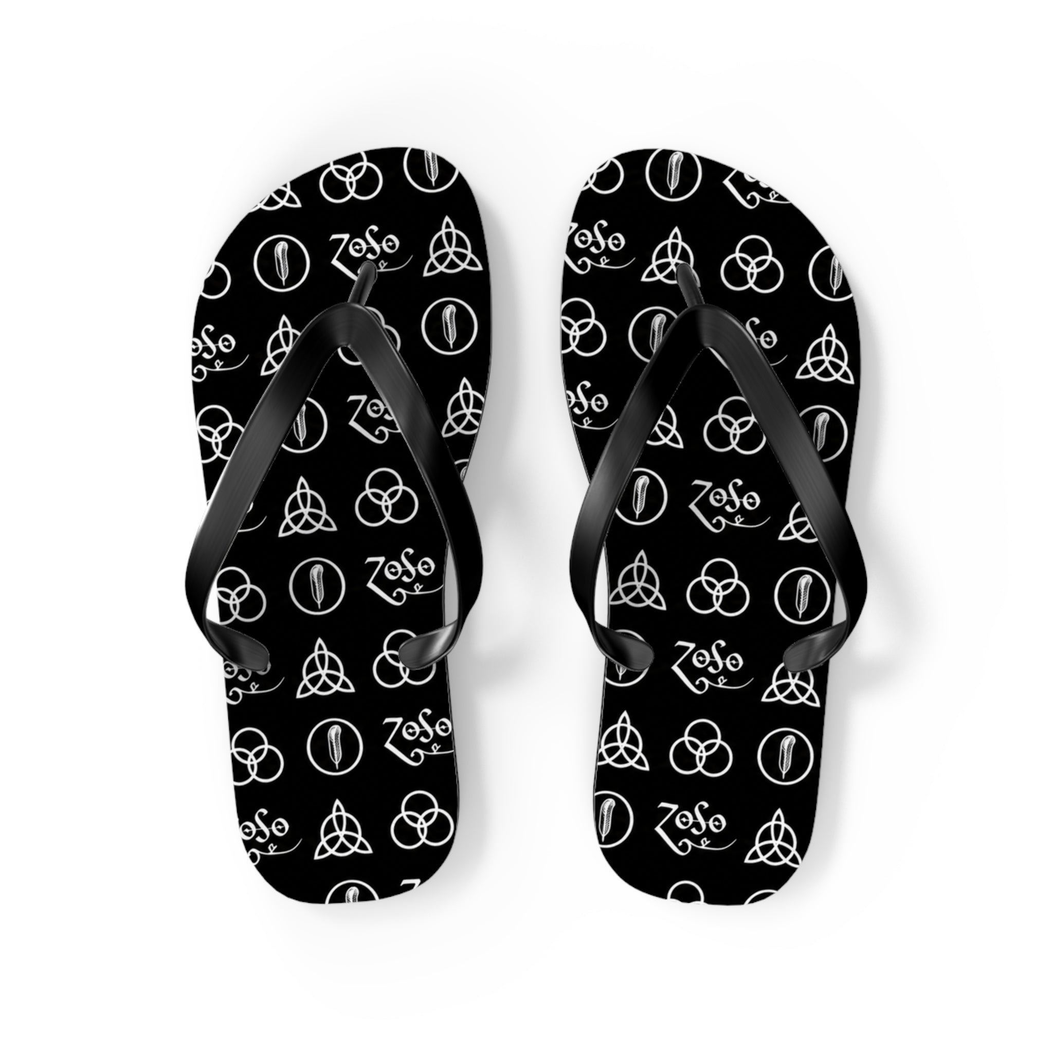 Led Zeppelin symbols Logo Flip Flops — Black & White Rock Star Beach Sandals