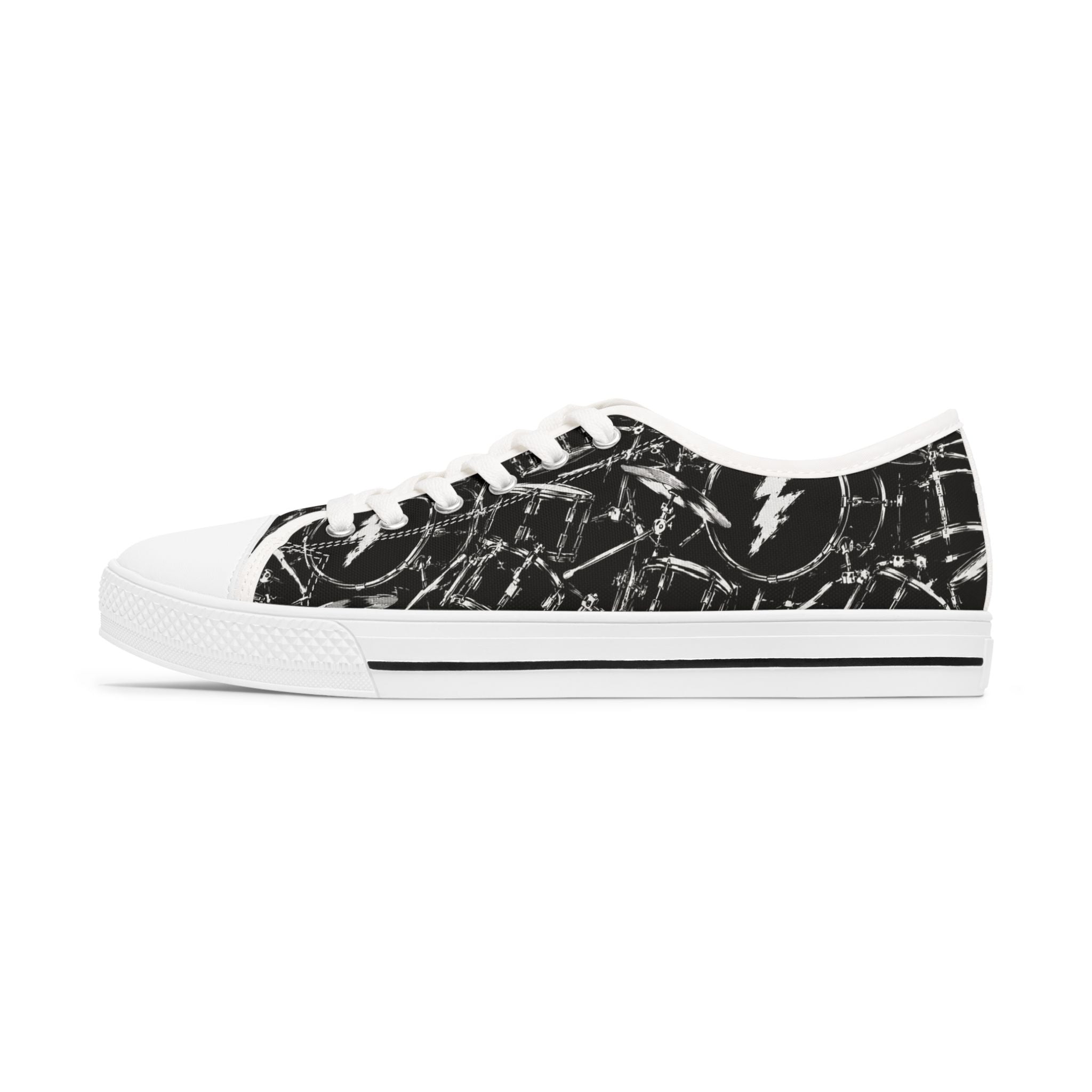 Low Top Sneakers — Black Drums Graphic Casual Shoes
