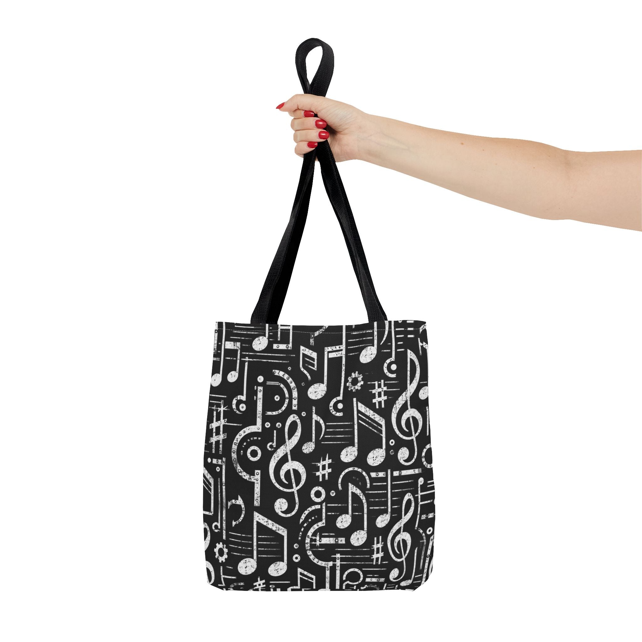 Musical Notes Pattern Tote Bag – Black & White Music Lover AOP Tote