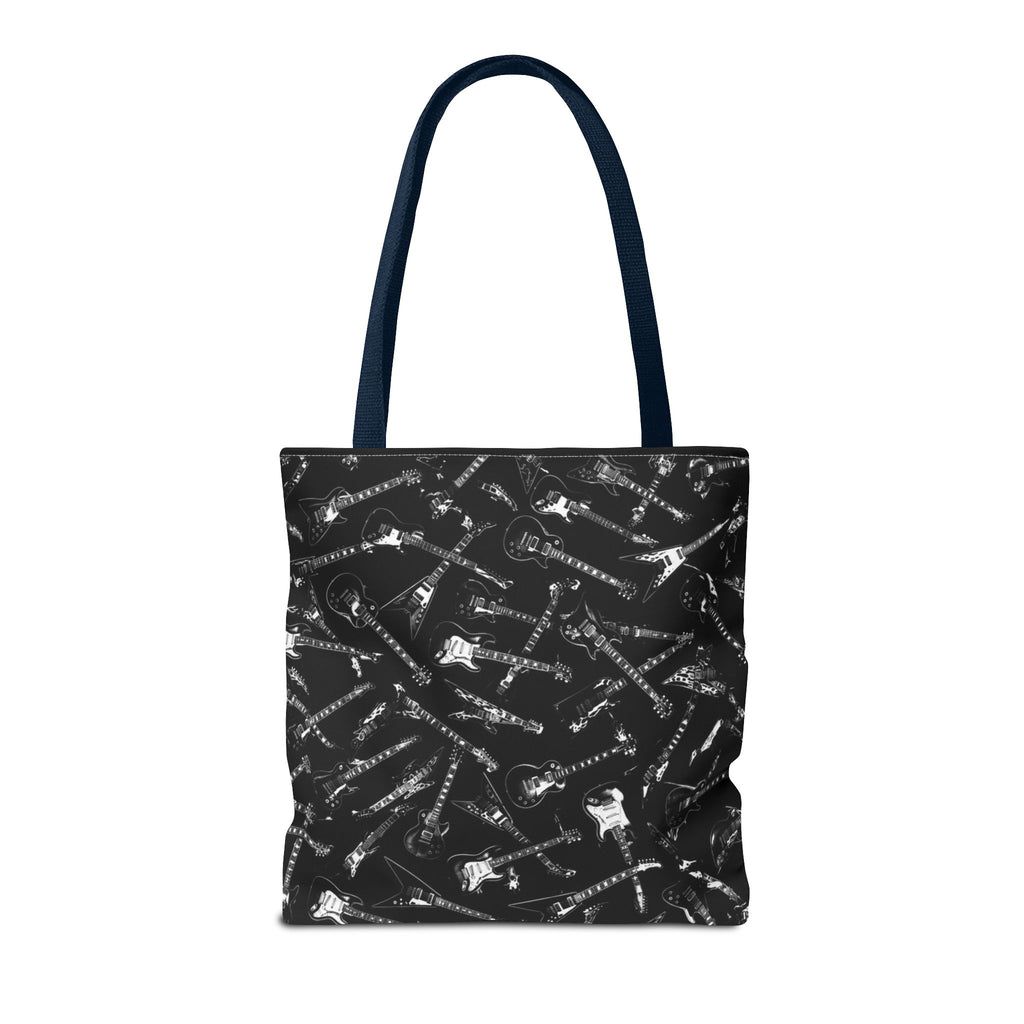 Black Guitar Pattern Tote Bag — Rock Music Instrument All-Over Print
