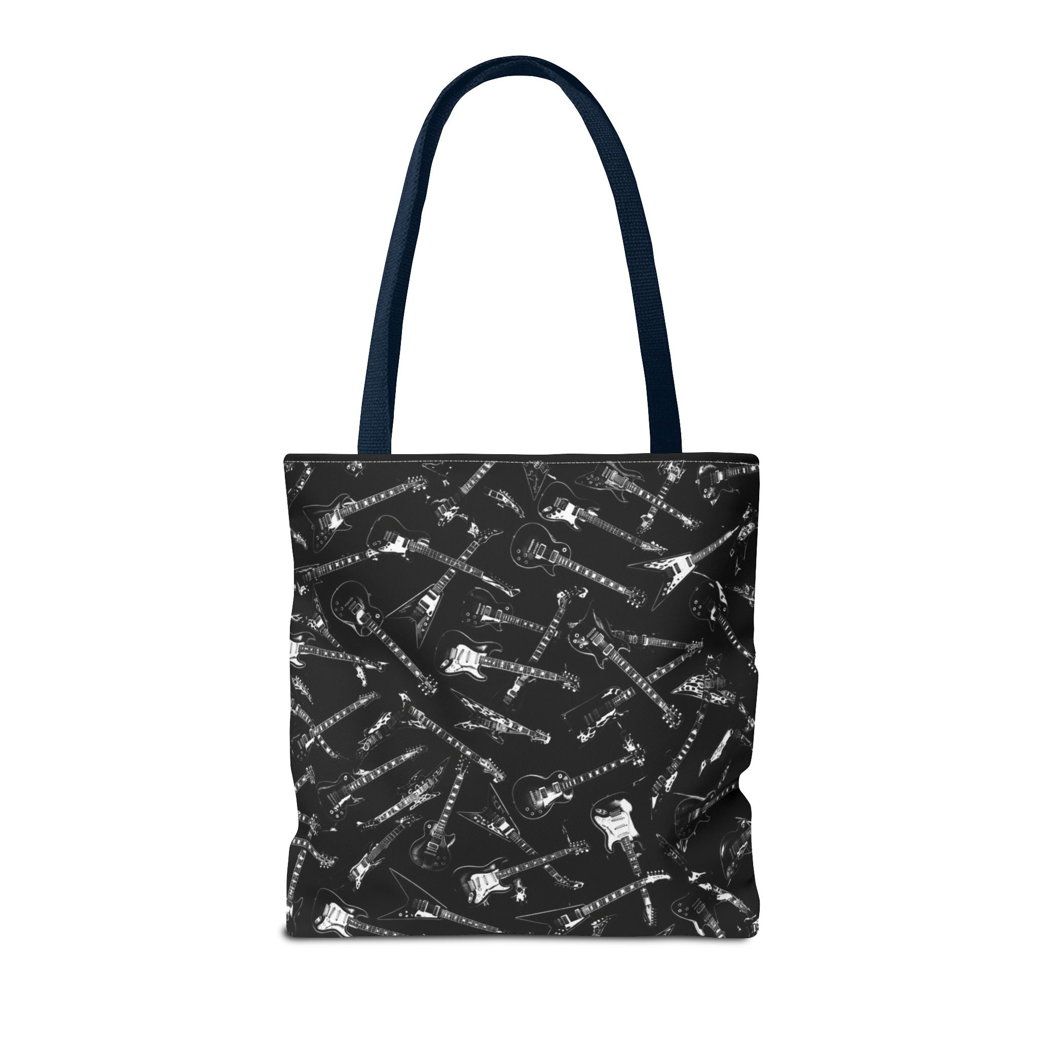 Black Guitar Pattern Tote Bag — Rock Music Instrument All-Over Print