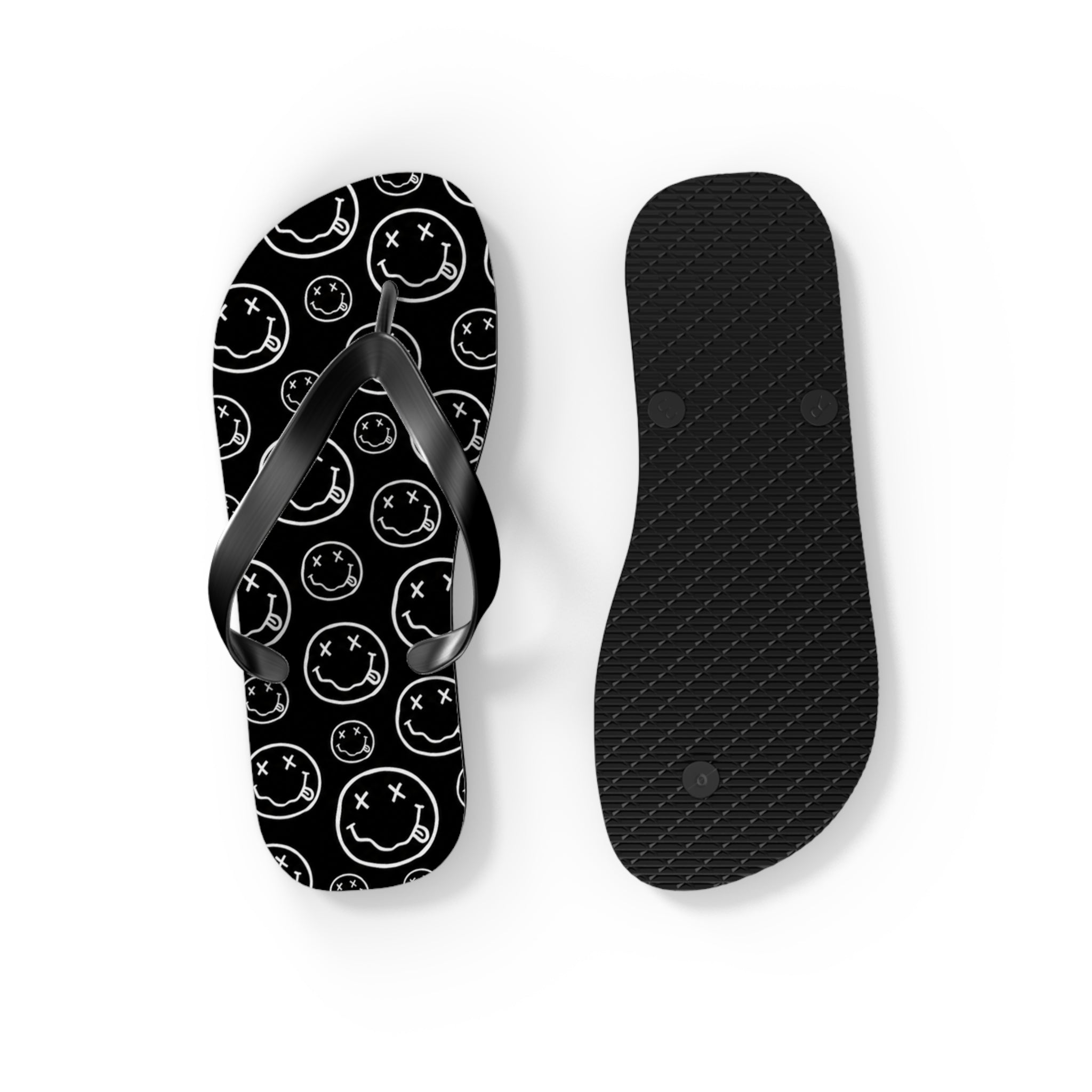 Nirvana Flip Flops — Black, Black & White Rock Star Beach Sandals
