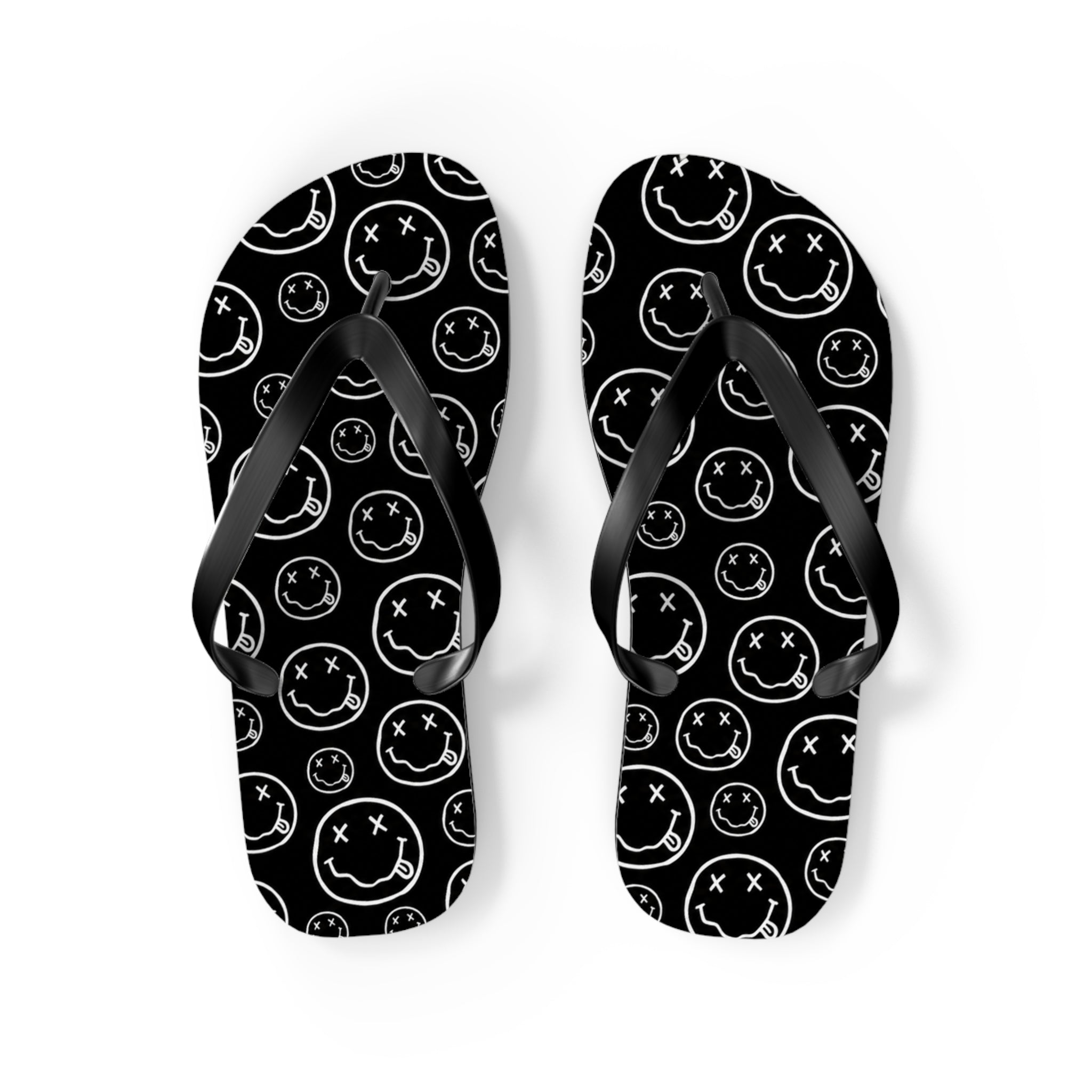 Nirvana Flip Flops — Black, Black & White Rock Star Beach Sandals