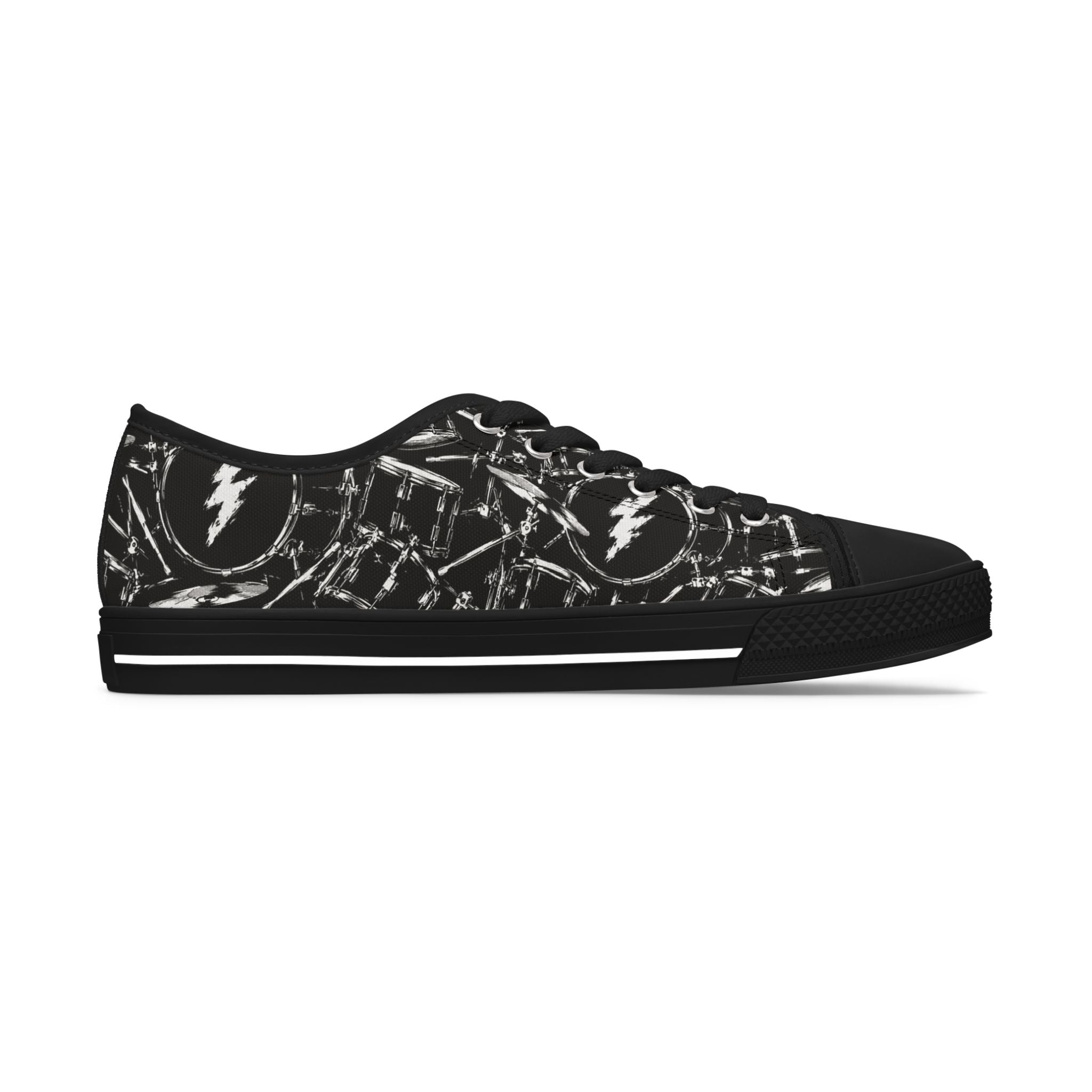 Low Top Sneakers — Black Drums Graphic Casual Shoes