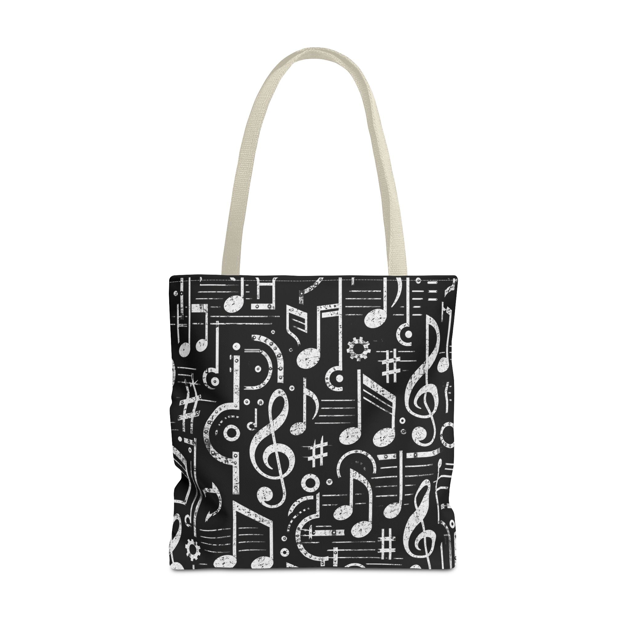 Musical Notes Pattern Tote Bag – Black & White Music Lover AOP Tote
