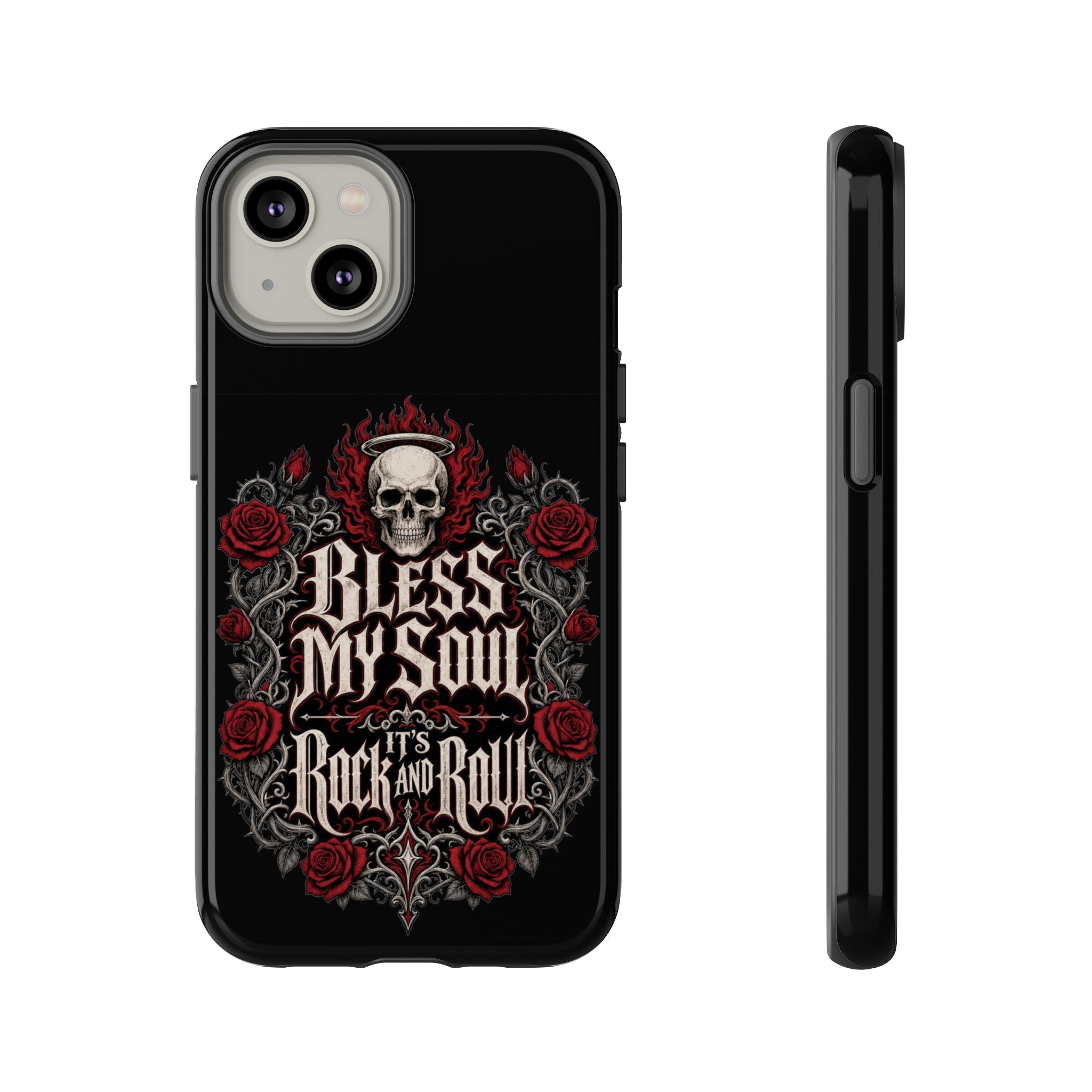 Bless My Soul Rock and Roll Phone Case — Gothic Skull & Roses Tough Case