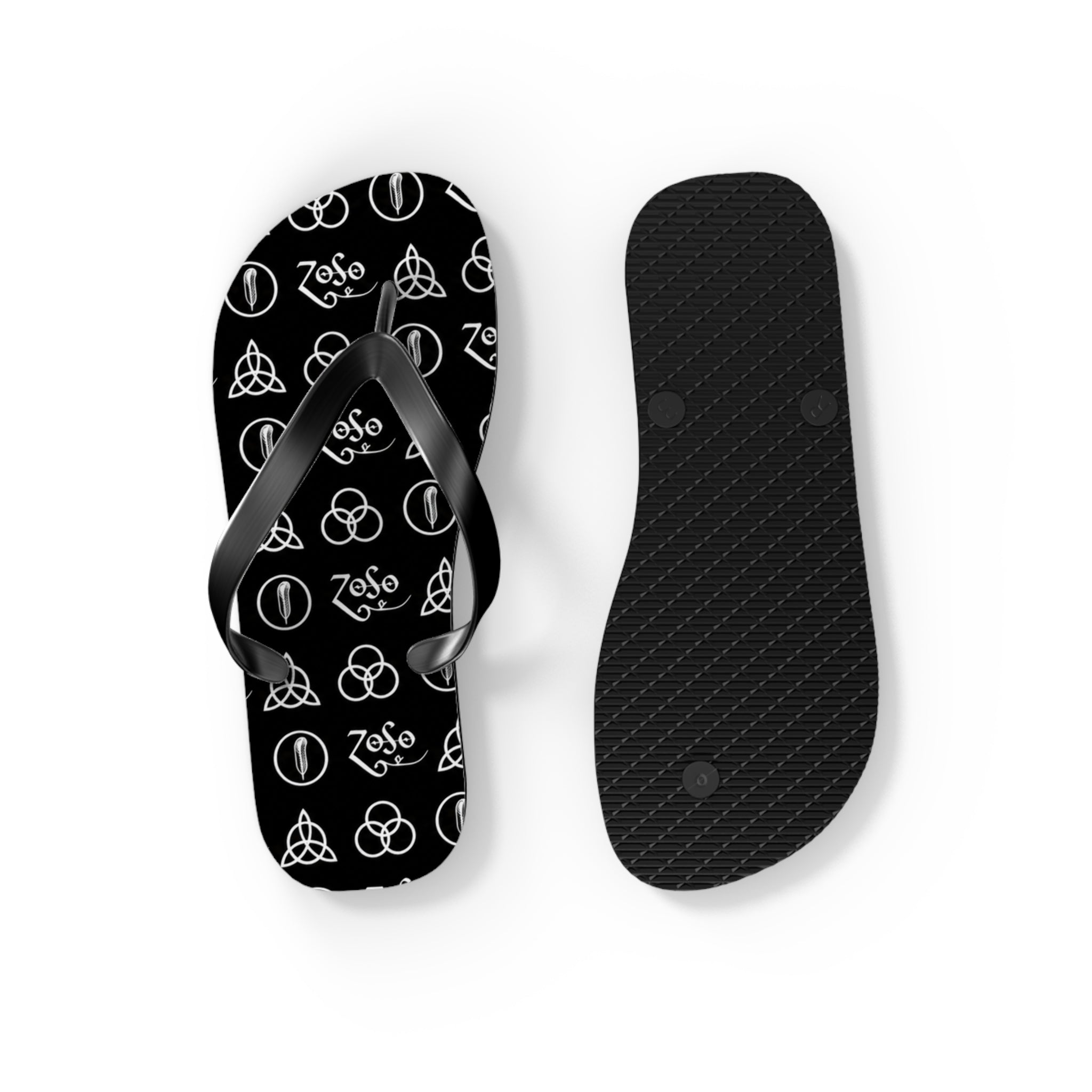 Led Zeppelin symbols Logo Flip Flops — Black & White Rock Star Beach Sandals