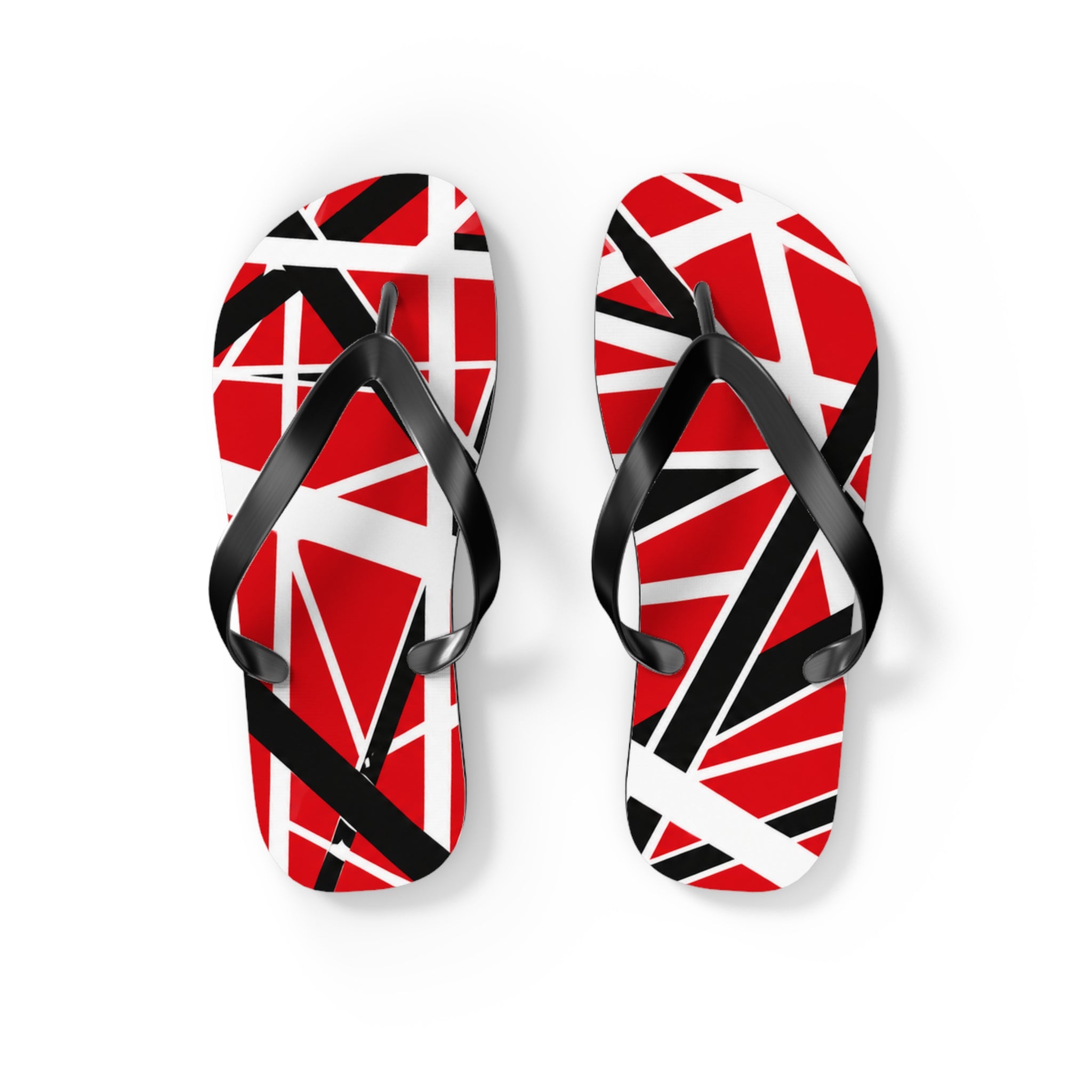 EVH Van Halen Tribute bold Flip Flops — Red Black Geometric Abstract Stripe Summer Sandals
