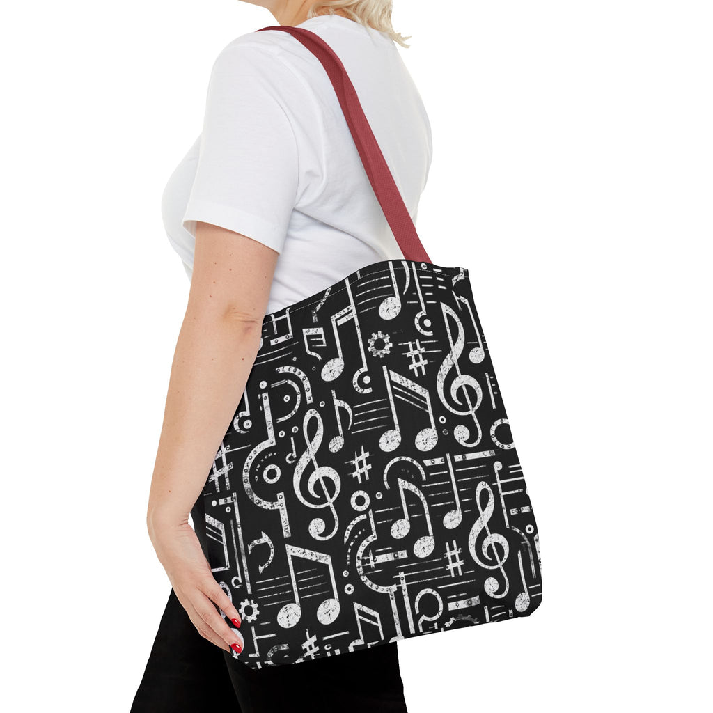 Musical Notes Pattern Tote Bag – Black & White Music Lover AOP Tote