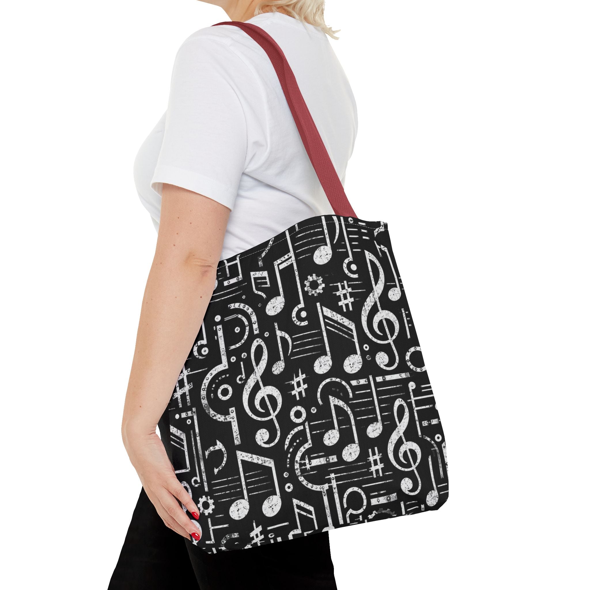 Musical Notes Pattern Tote Bag – Black & White Music Lover AOP Tote