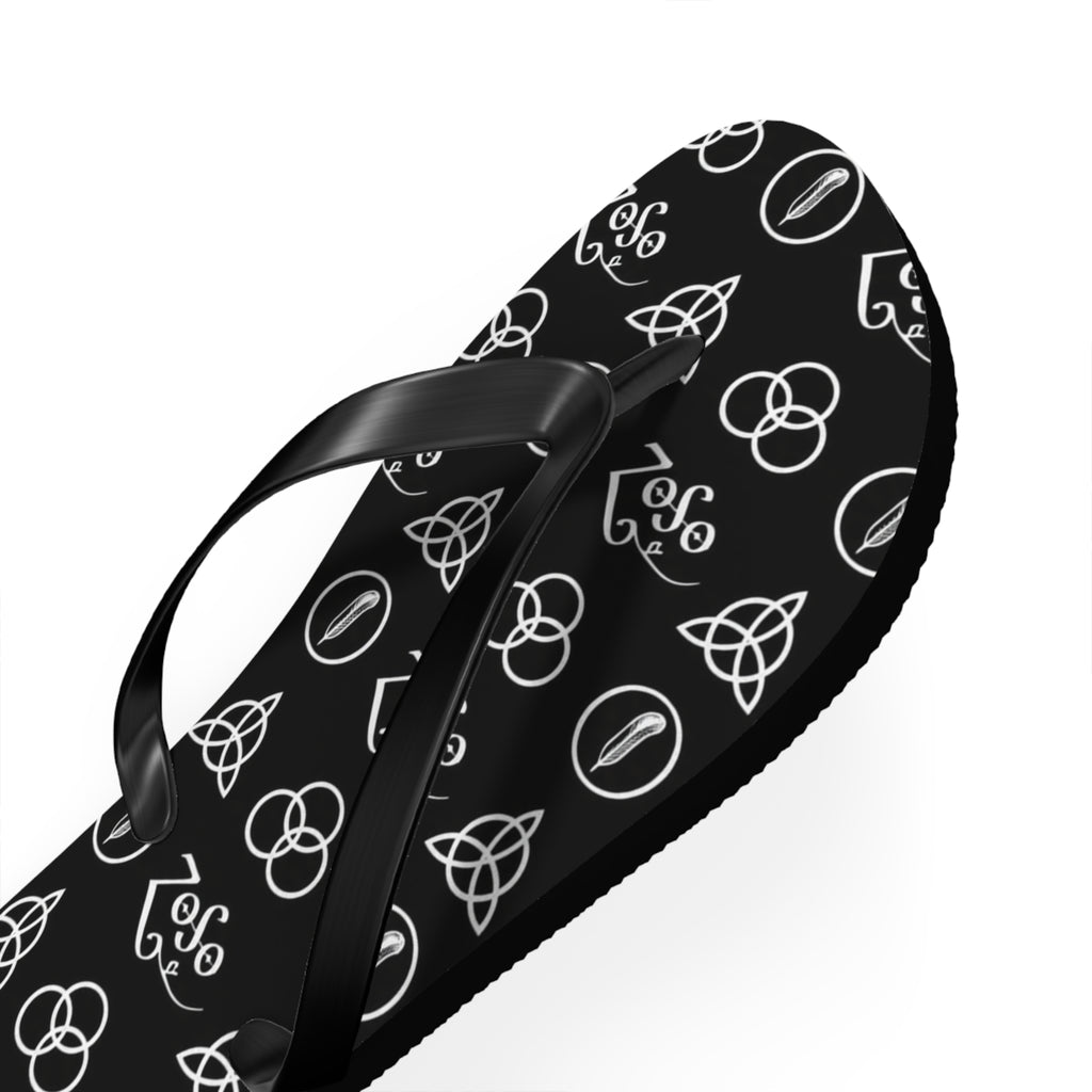 Led Zeppelin symbols Logo Flip Flops — Black & White Rock Star Beach Sandals
