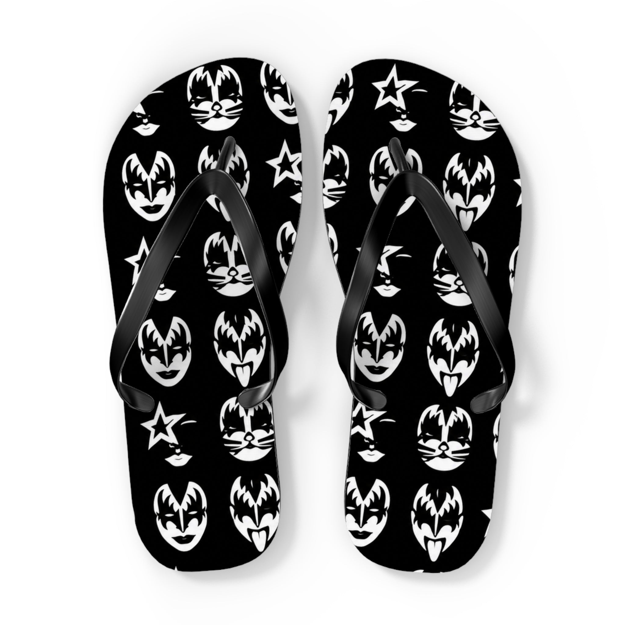 Kiss Band Logo Flip Flops — Black & White Rock Star Beach Sandals