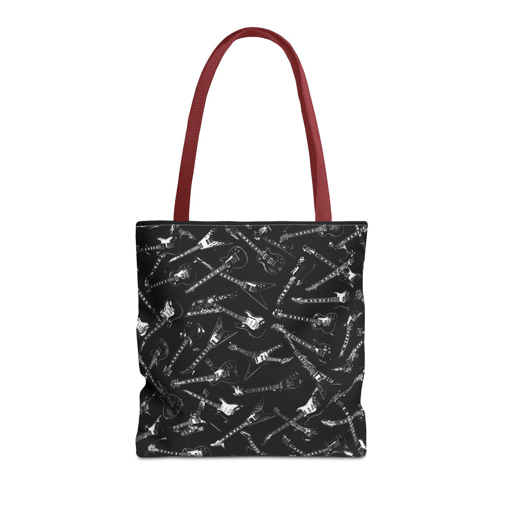 Black Guitar Pattern Tote Bag — Rock Music Instrument All-Over Print