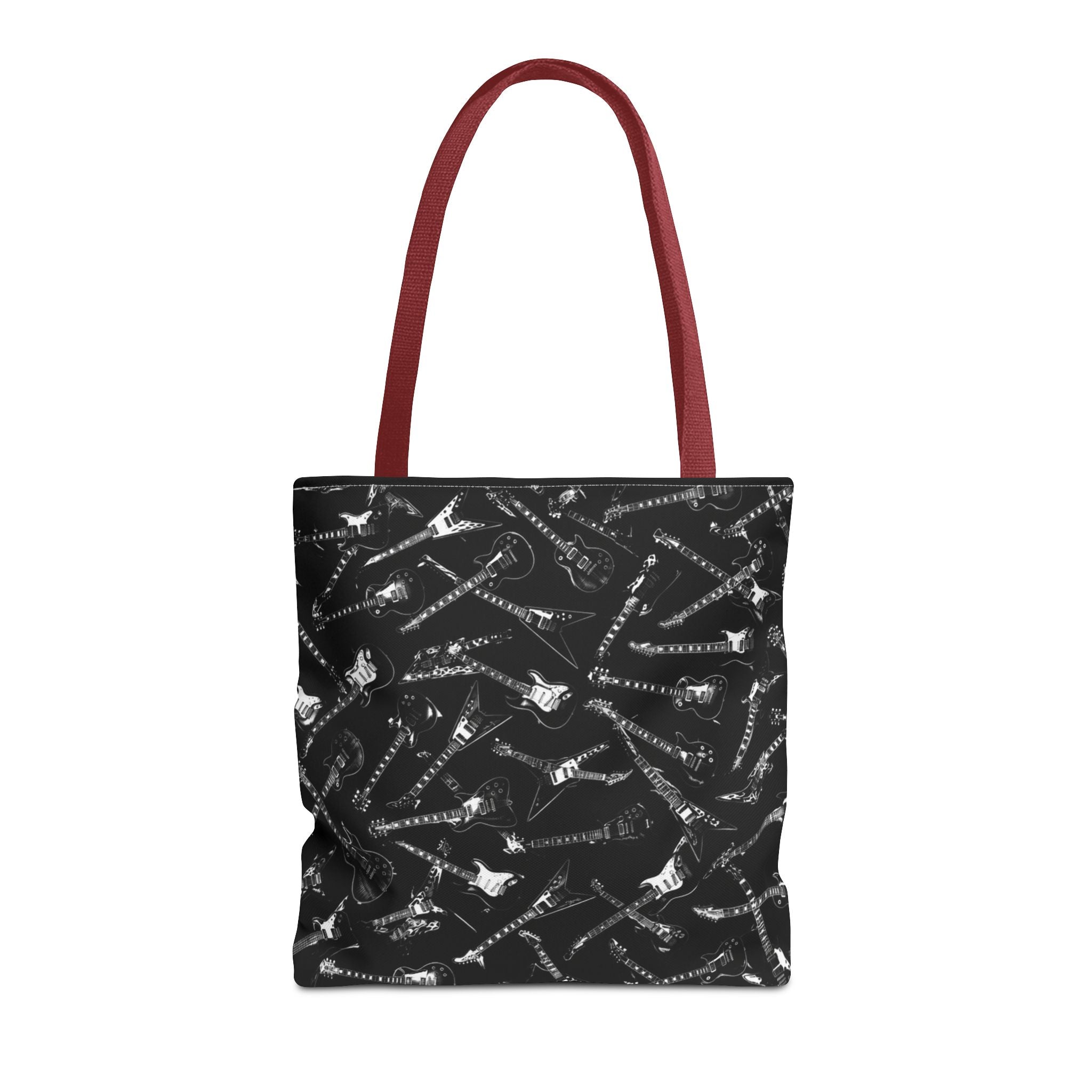 Black Guitar Pattern Tote Bag — Rock Music Instrument All-Over Print