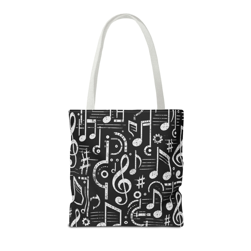 Musical Notes Pattern Tote Bag – Black & White Music Lover AOP Tote