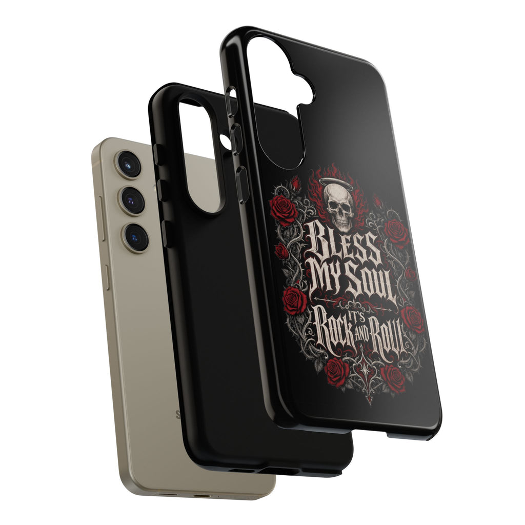 Bless My Soul Rock and Roll Phone Case — Gothic Skull & Roses Tough Case