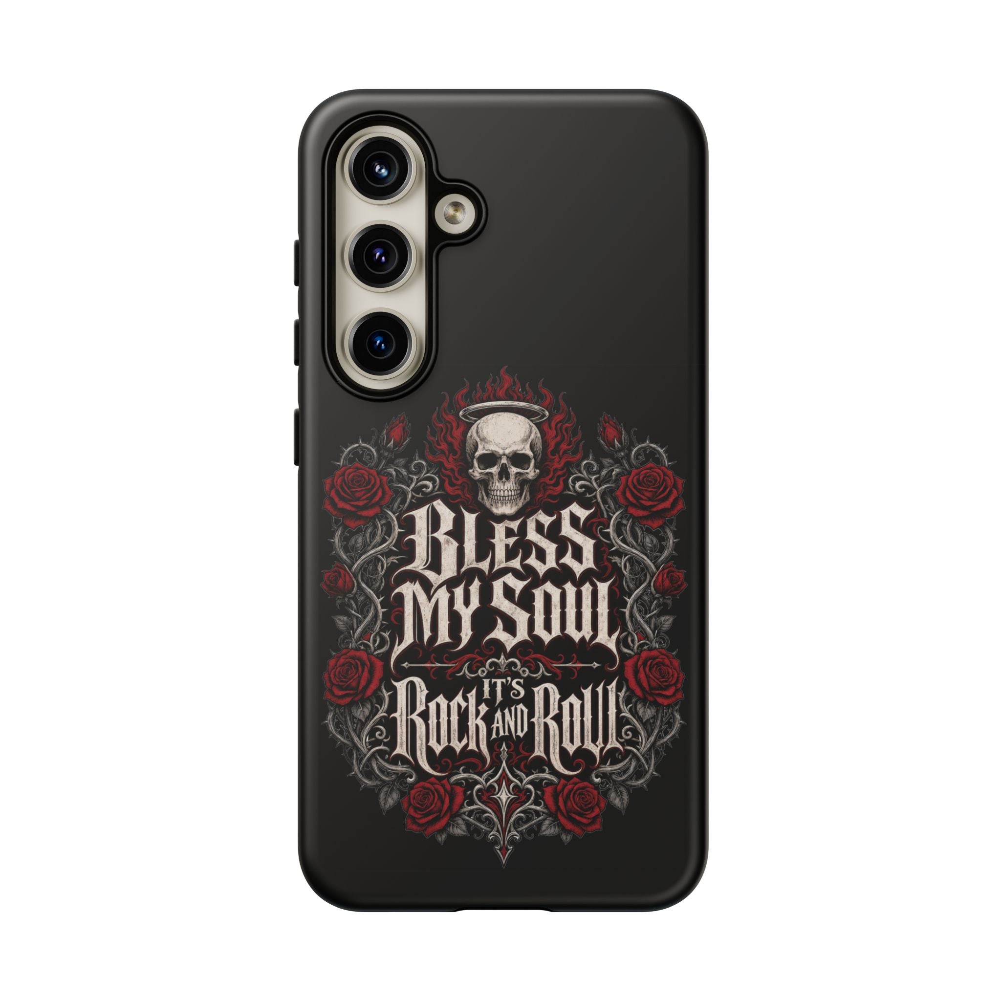Bless My Soul Rock and Roll Phone Case — Gothic Skull & Roses Tough Case