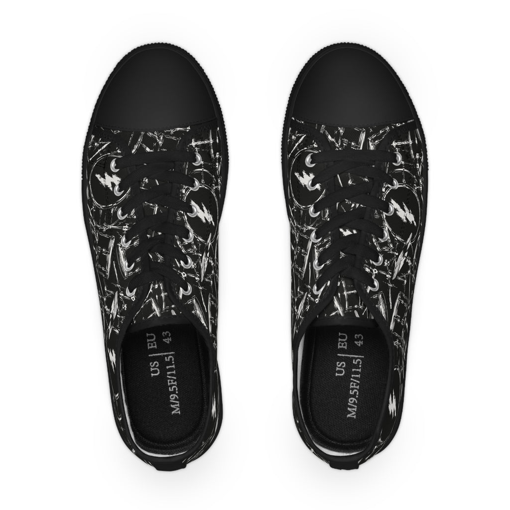 Black Grunge Drums Low Top Sneakers — Men's Casual Canvas Shoes