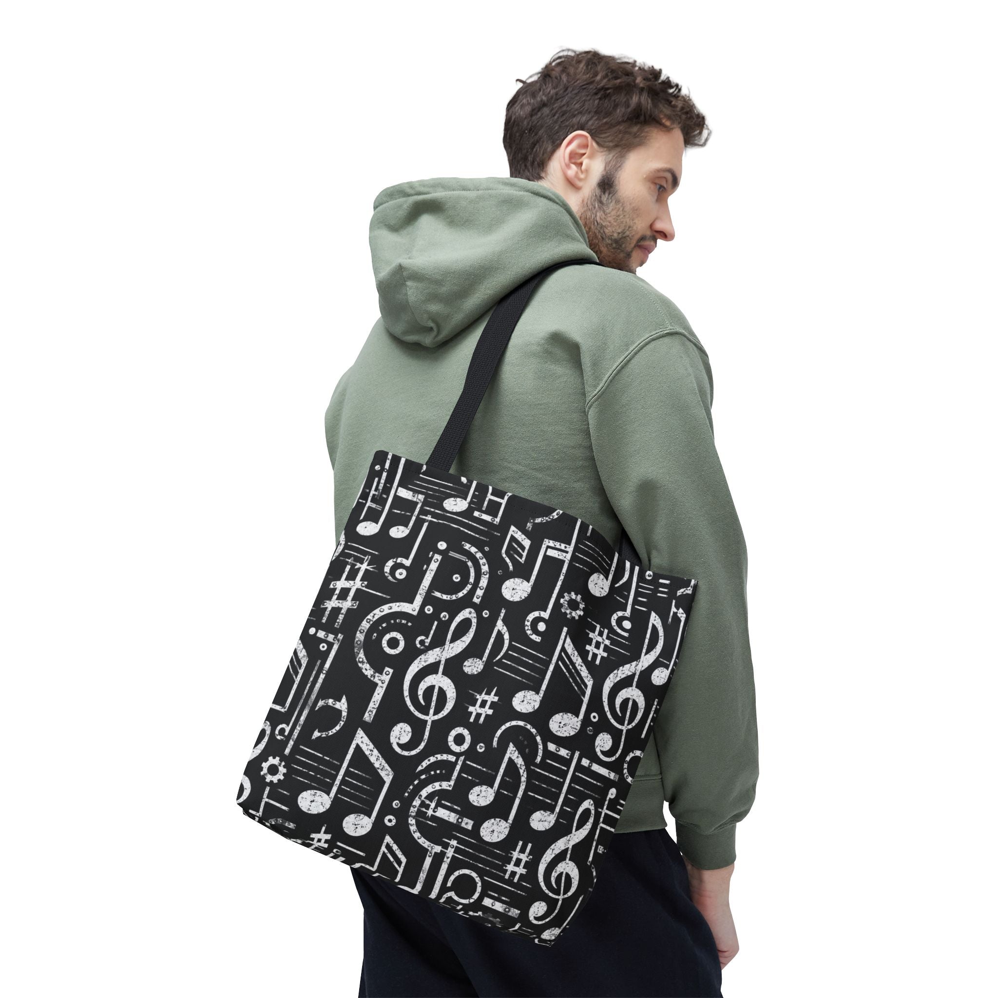 Musical Notes Pattern Tote Bag – Black & White Music Lover AOP Tote