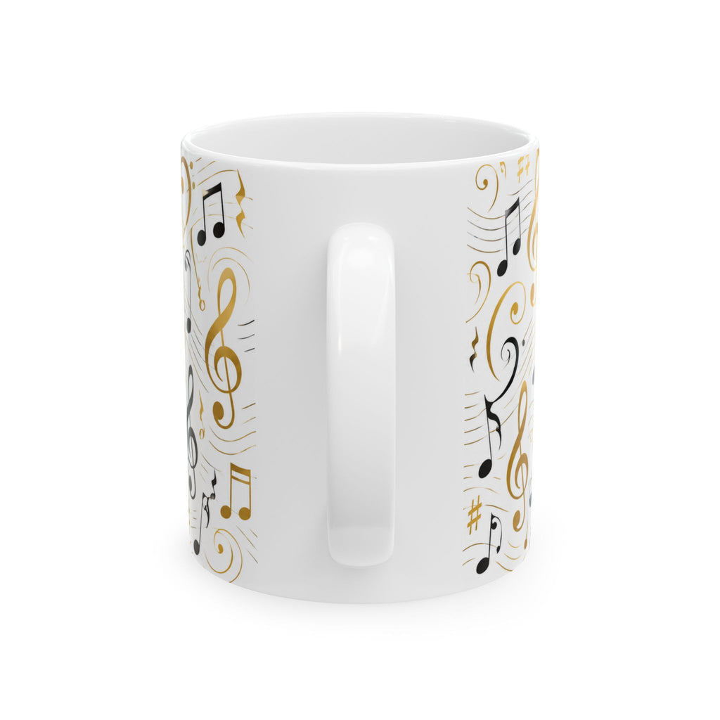 Music Notes Ceramic Mug — Gold & Black Treble Clef Coffee Cup (11oz/15oz)