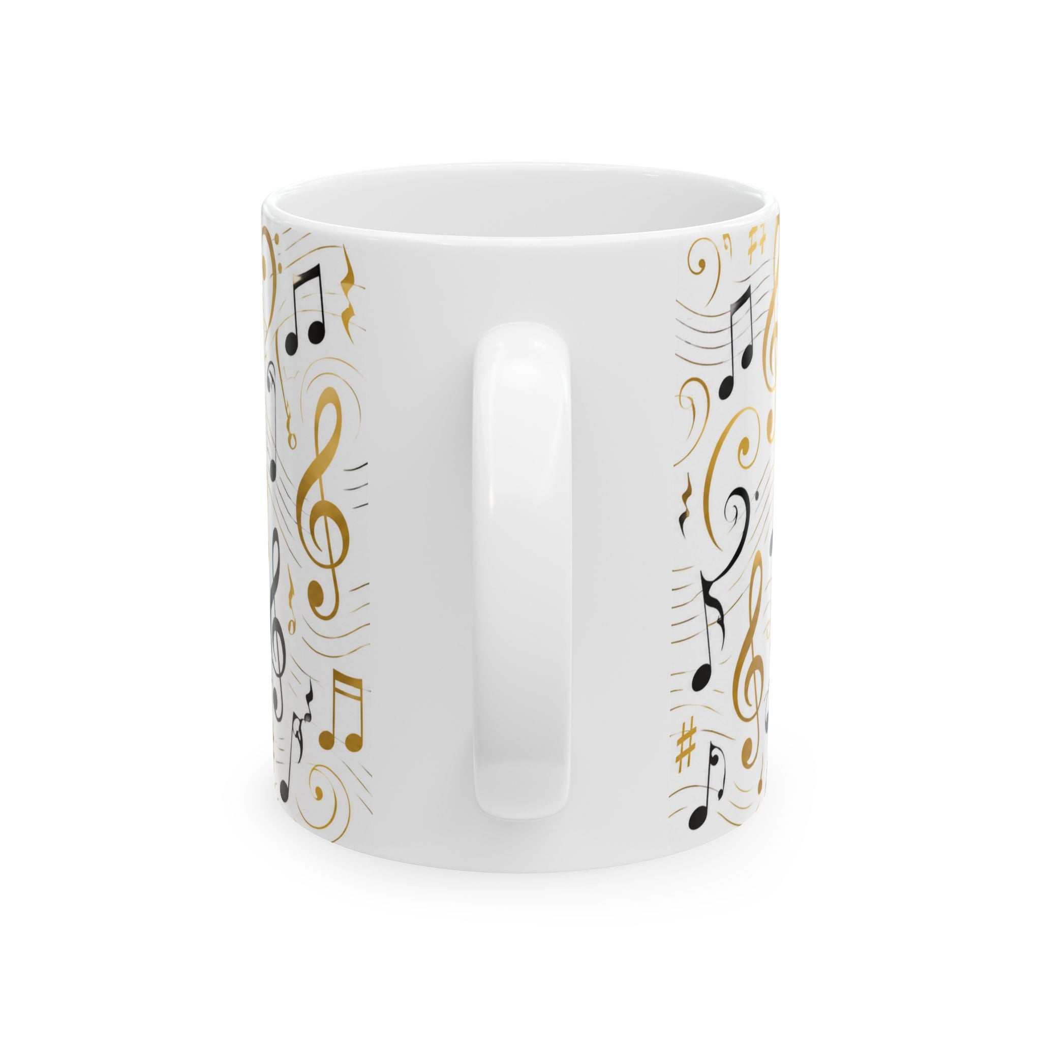 Music Notes Ceramic Mug — Gold & Black Treble Clef Coffee Cup (11oz/15oz)