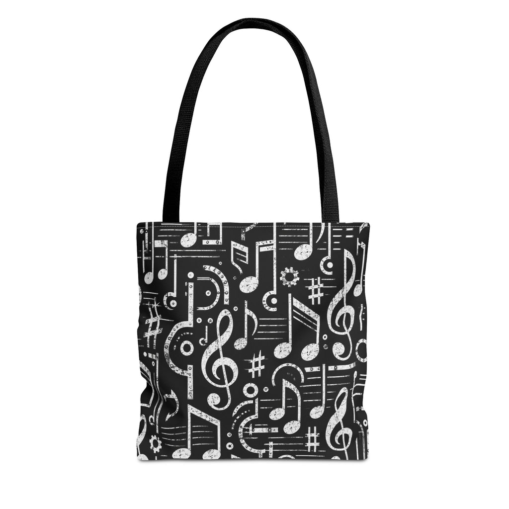 Musical Notes Pattern Tote Bag – Black & White Music Lover AOP Tote