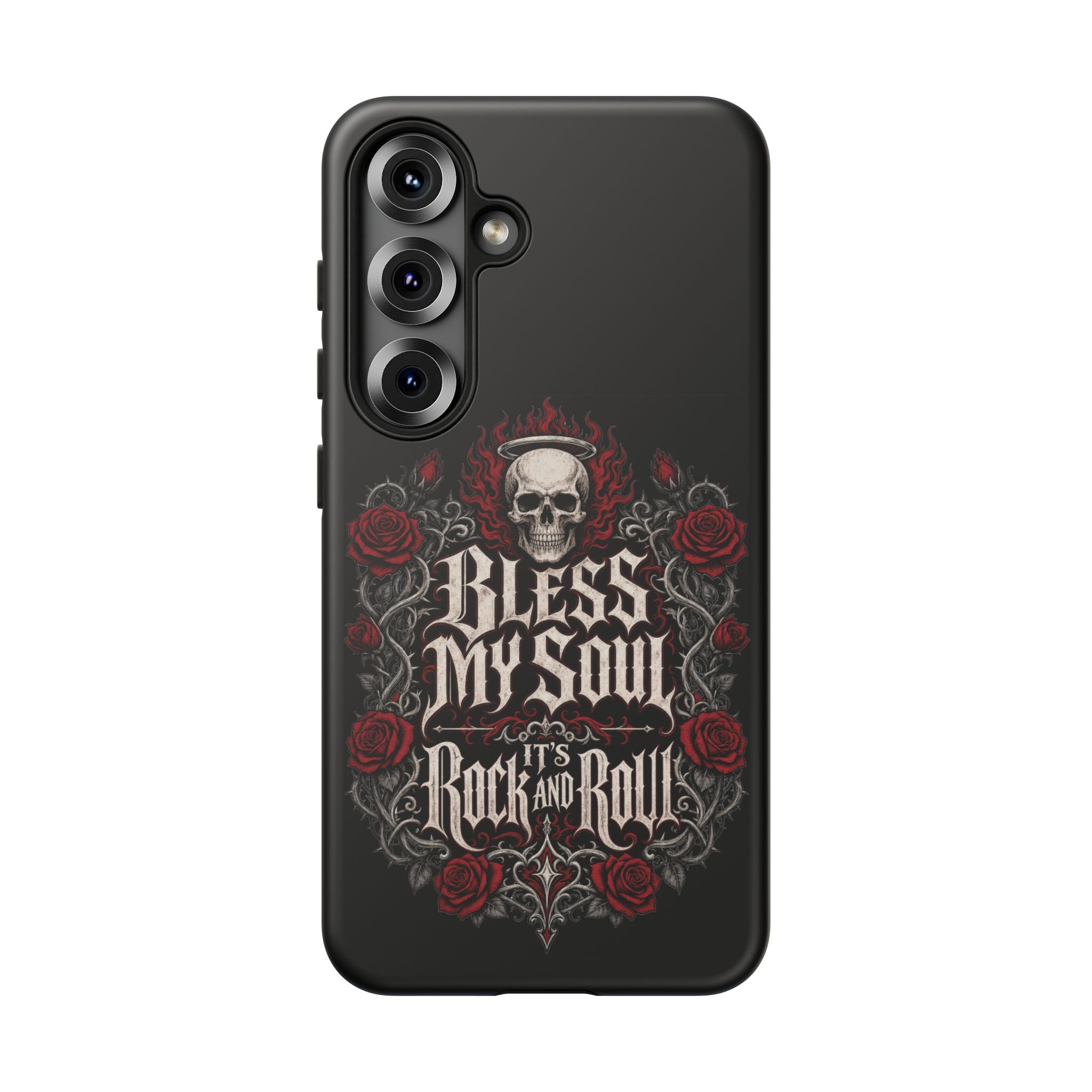 Bless My Soul Rock and Roll Phone Case — Gothic Skull & Roses Tough Case